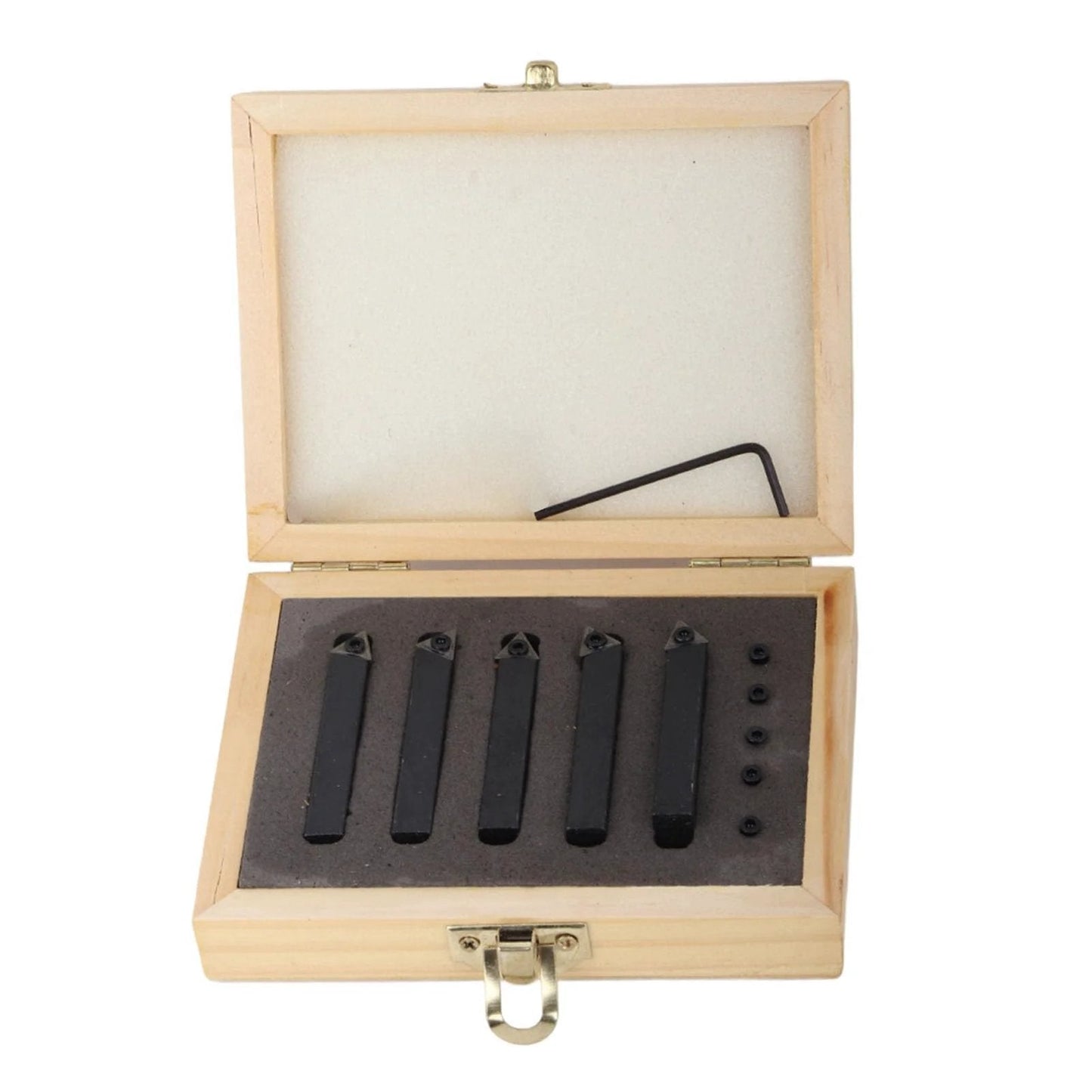 5 Piece Carbide Turning Tool Set With Indexable Inserts For Surface Cutting Boring And Chamfering 60 75 90 Degree Tools Includes Hardwood Storage Box Pro Grade Durable Carbide Inserts For Precision Machining And Long Lasting Performance