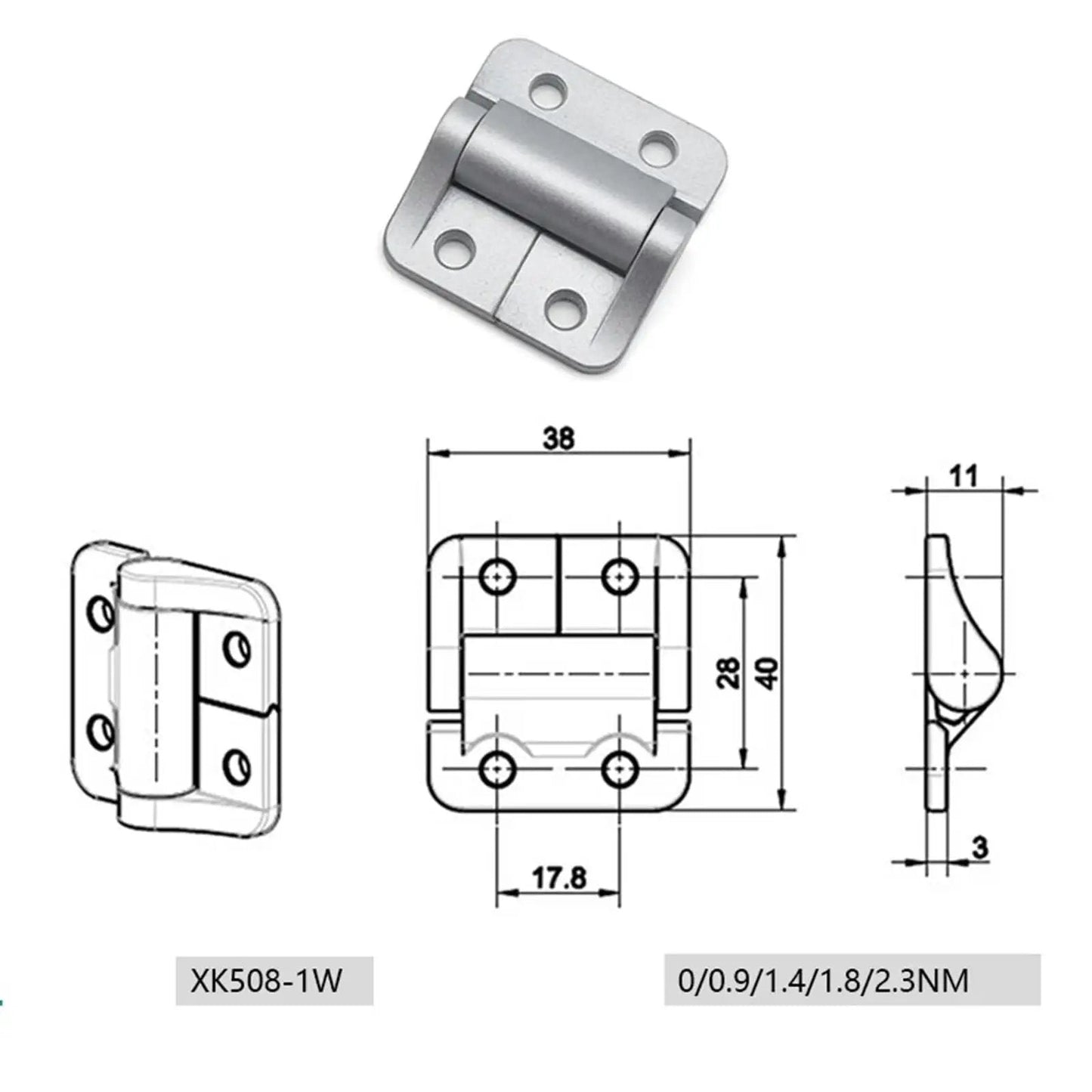 Technical drawing and top view of Stainless Steel Heavy Duty Built Tough Commercial Door Hinges With Zinc Alloy Constant Torque.