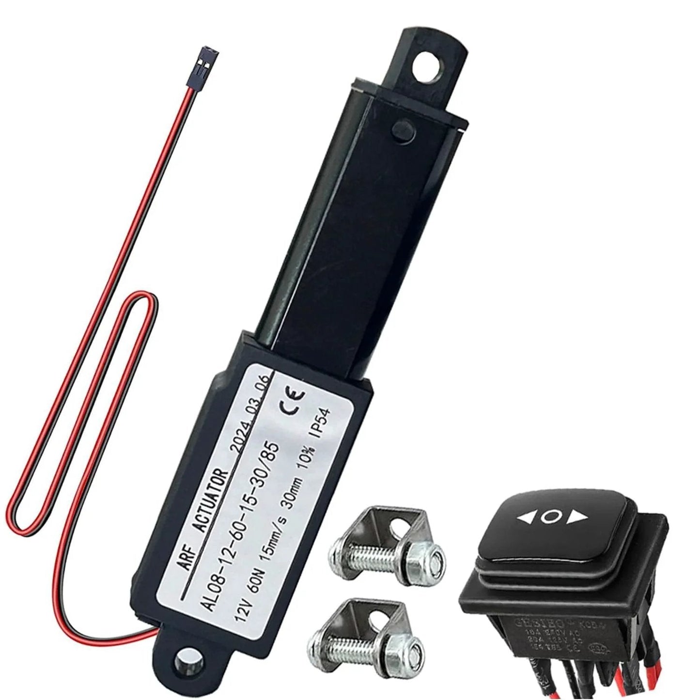 12V Mini Linear Actuator With 30mm Stroke, 60N Load, 15mm Per Second Travel, IP54 Waterproof With Waterproof Switch And Mounting Bracket, Aluminum Body For Window Opener, Robotic Projects, And DIY Automation