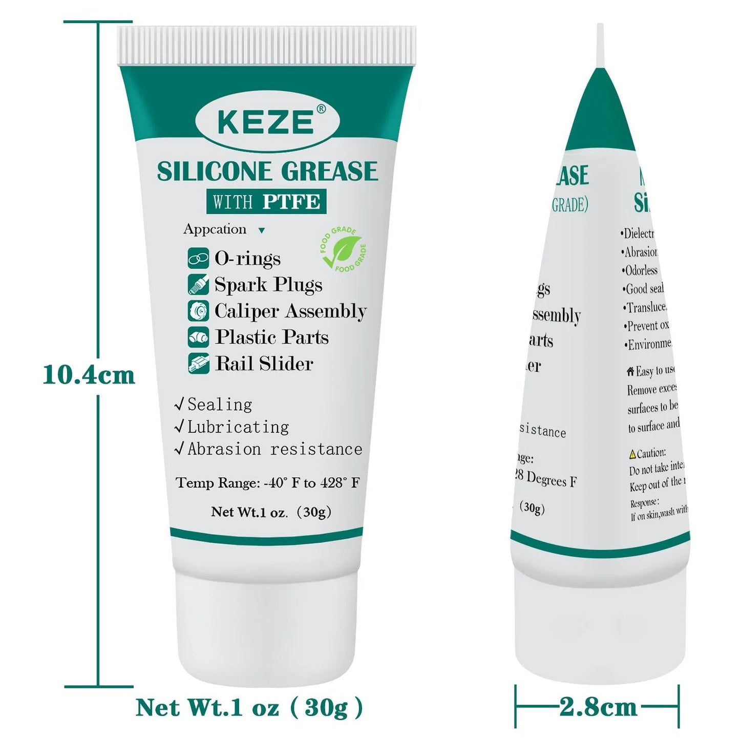 Silicone Grease With PTFE For Automotive Seals And 3D Printer Parts Teflon Based Lubricant 1 oz tube with dimensions