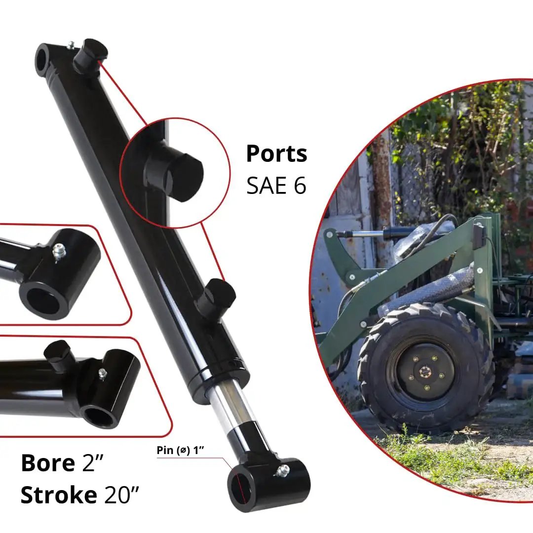 2 Inch Bore Hydraulic Cylinder 20 Inch Stroke Welded Double Acting 3500 PSI with SAE 6 ports and front-end loader application