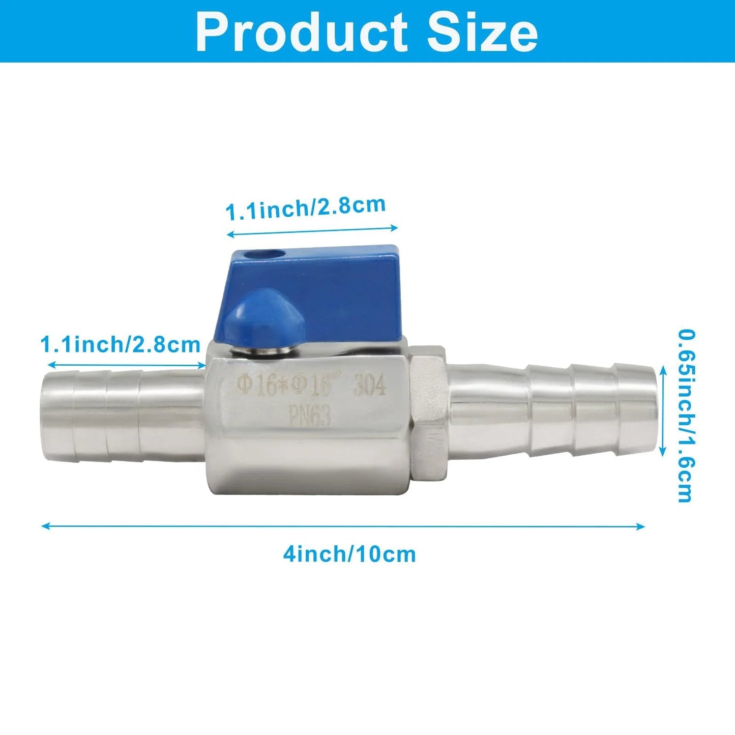 Stainless Steel 304 Mini Shut Off Valve With Double Barbs Five Eighths Inch For Gas Fuel Drip Irrigation And Aquariums Easy Install