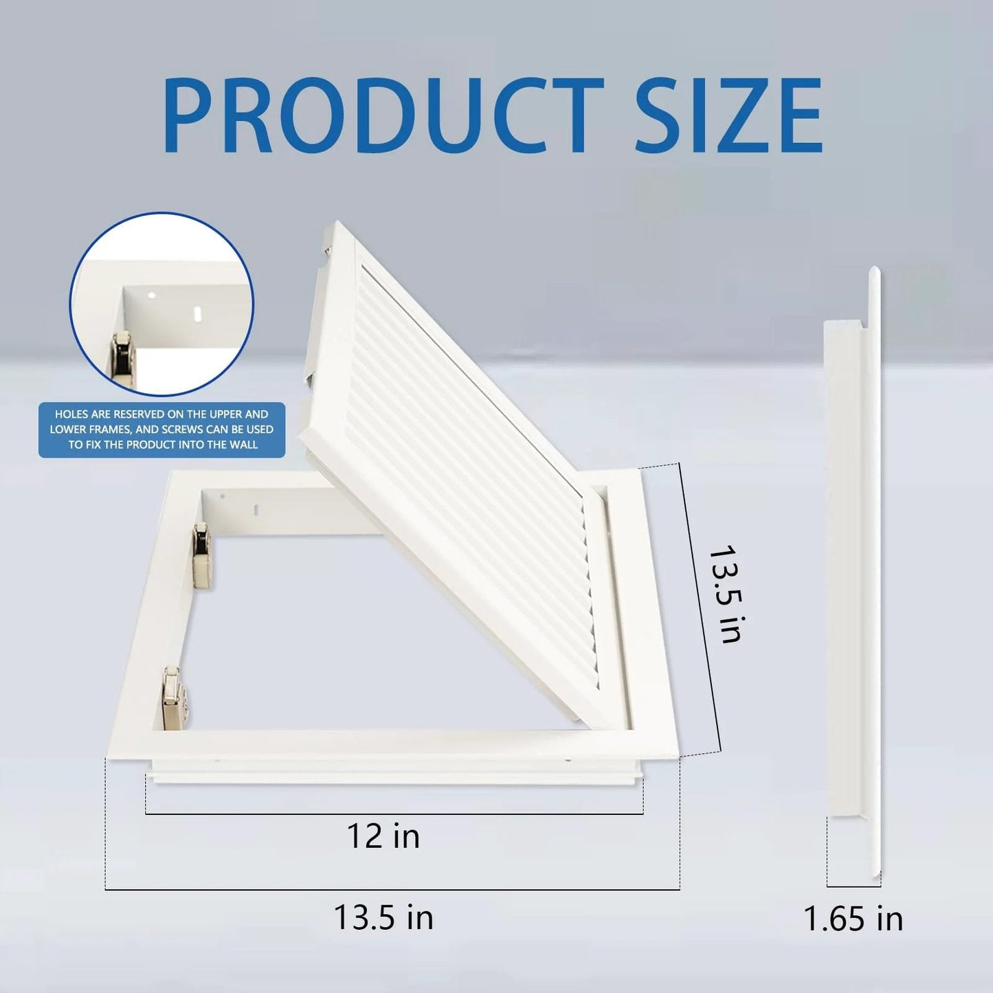 Camouflaged 13.5 By 13.5 Inch Access Panel For Drywall With Push Button Switch And Vent Aluminum Alloy White Finish Size Diagram