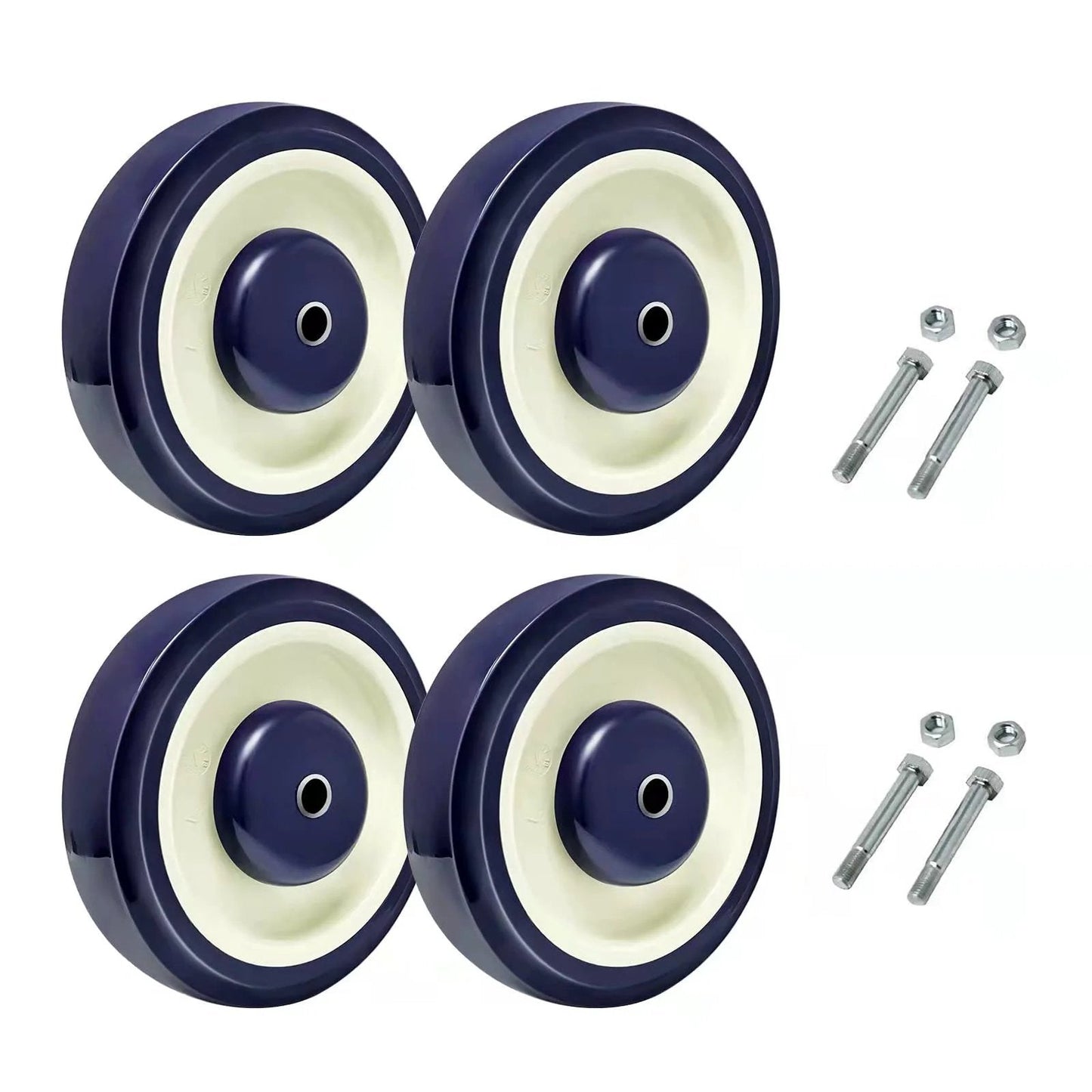 5 Inch Polyurethane Shopping Cart Wheels Four Pack With Stepped And Full Tread Face And Double Ball Bearing Heavy Duty 1400 Lb Capacity Replacement Carts For Grocery Stores And Restaurants Smooth Rolling Durable Construction