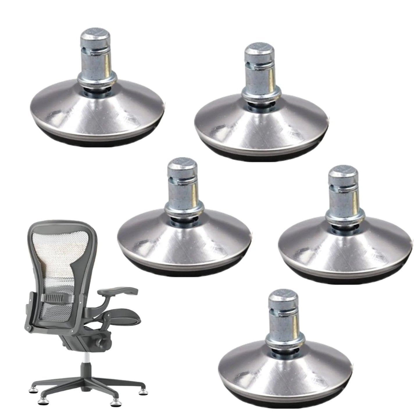 5 Pack Bell Glides for Office Chairs Replacement Feet Anti Slip Low Profile Fixed Stationary Supports for Wood Floors and Carpet Durable Stainless Steel and Plastic Construction for Stable, Quiet Movement