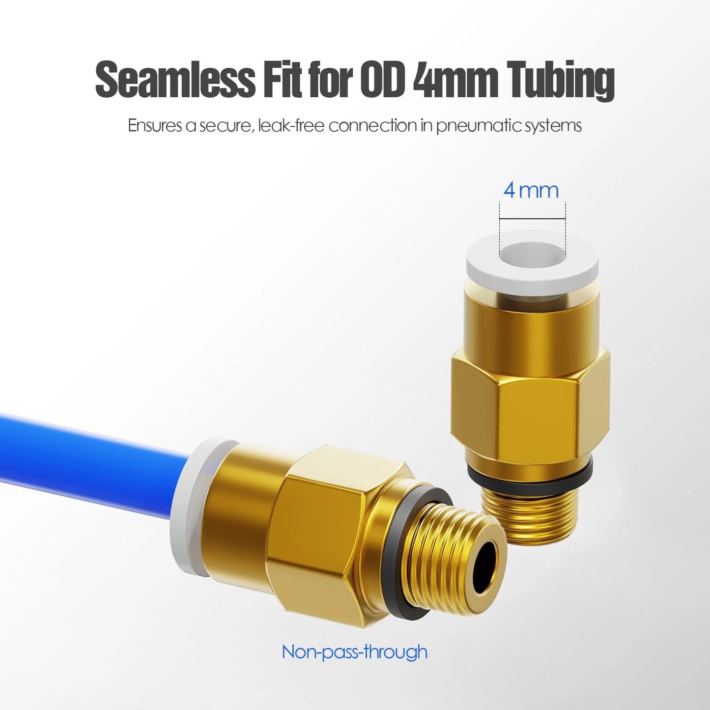 Push To Connect PC4 M6 Bowden PTFE Tube Fittings For 4mm Tubing Quick Connect Pneumatic Couplers brass connectors for 3D printers.