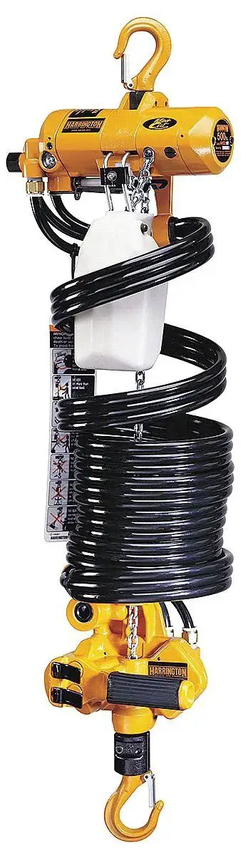 AH500M-6.5 500 Lb Air Hoist With 6.5 Ft Lift And 29 FPM Manipulator Center showing coiled cable