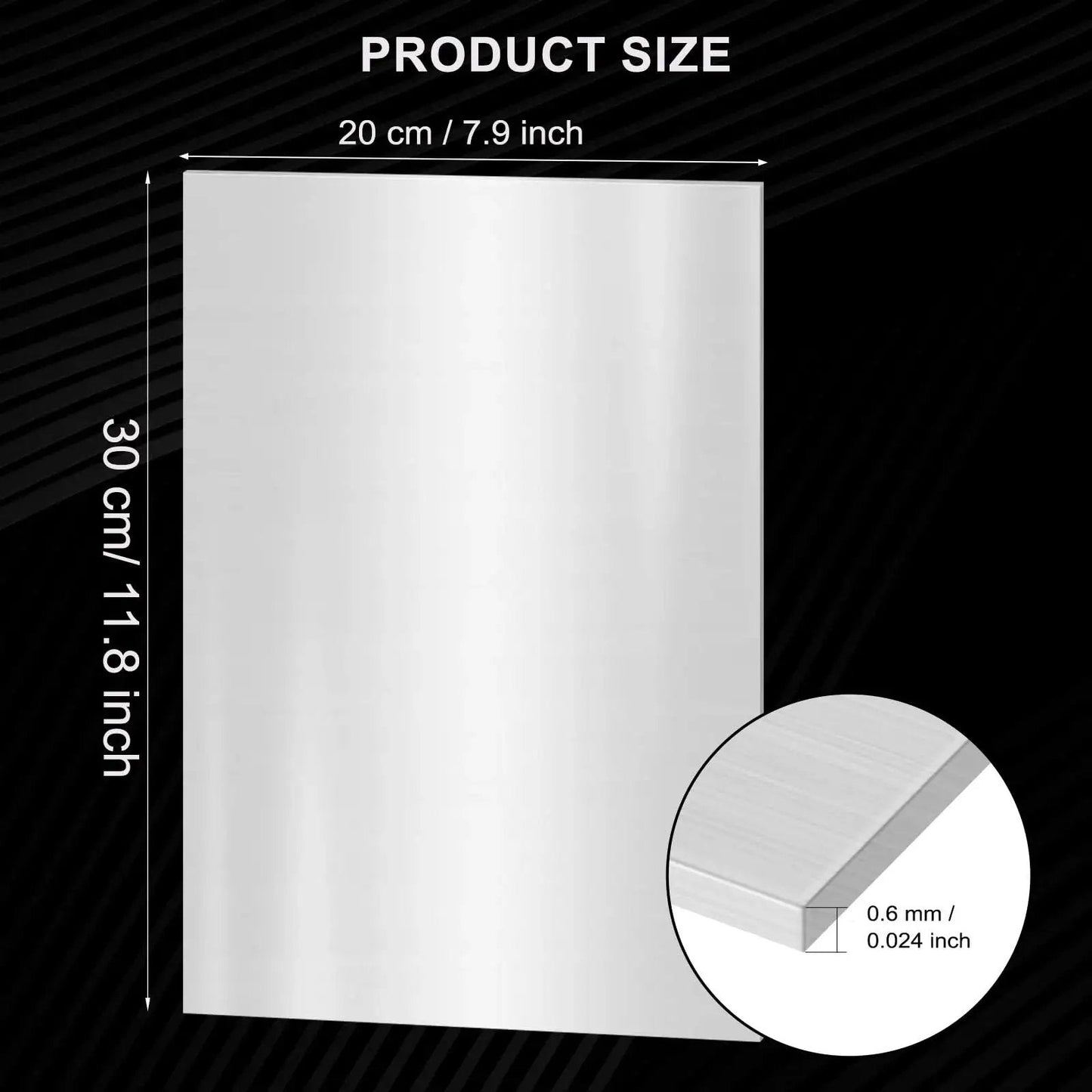 Top Notch 304 Stainless Steel Sheets 12 X 8 X 0.024 Inch 0.6mm Thick Shim Plates for Kitchen DIY Craft Making shown with dimensions