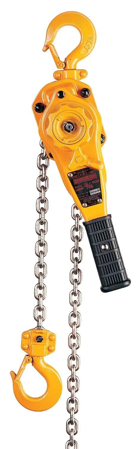 LB Series Steel Lever Hoist Three Quarters Ton Capacity with Weston-Style Load Brake, yellow all-steel construction hoist