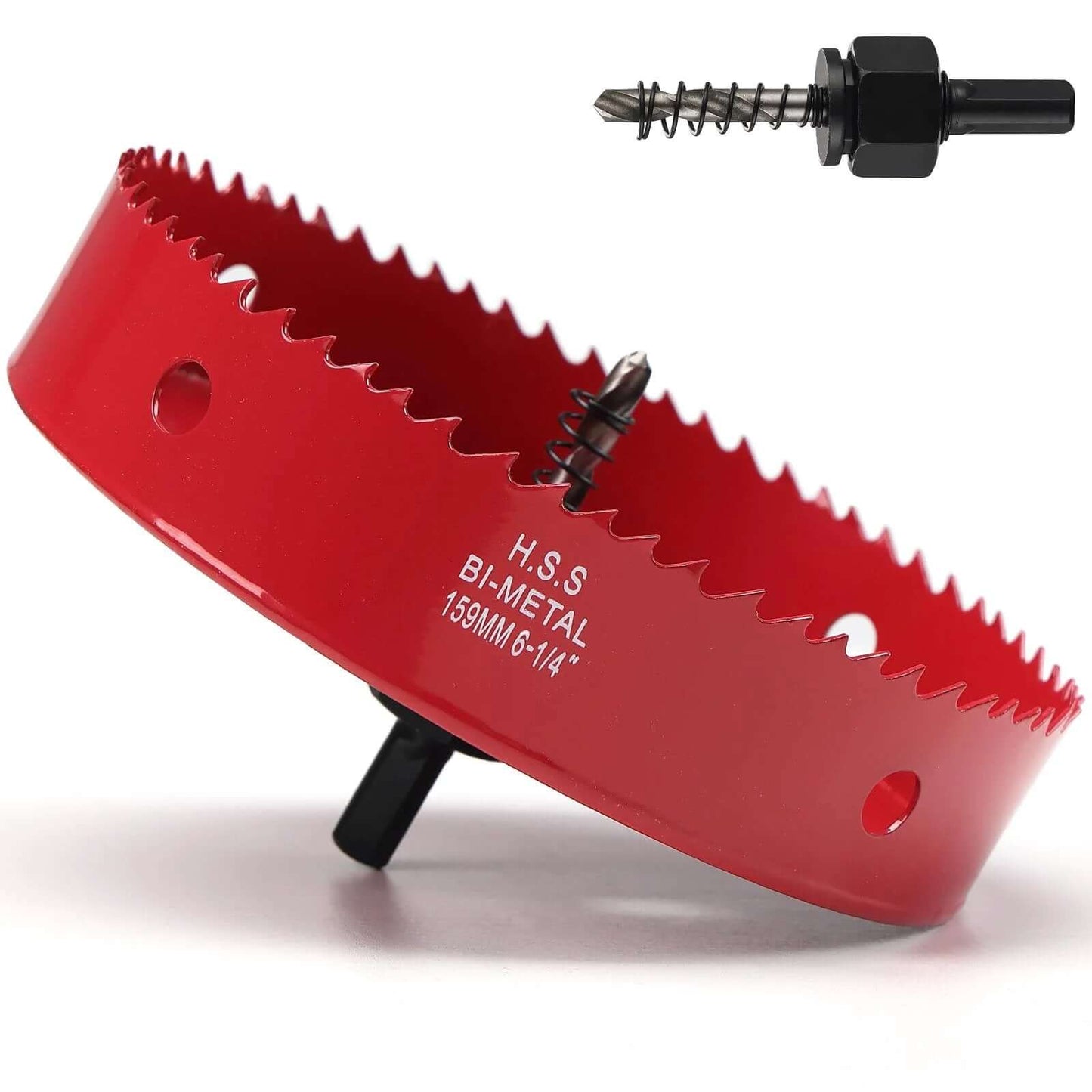 6-1/4 Inch Bi Metal Hole Saw For Recessed Lighting With Hex Shank Drill Bit Adapter, 159mm Cutter And 32mm Cutting Depth, HSS Bi Metal Construction For Wood Plastic Drywall Fiberboard And Cornhole Boards Red