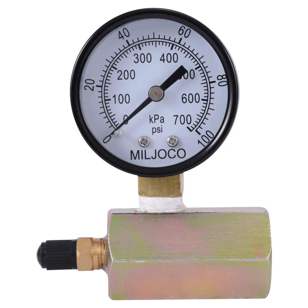 Three Quarter Inch Push To Connect Pressure Test Kit With Brass Fittings For PEX Copper CPVC Plumbing 0 To 100 PSI Steel Dial Gauge