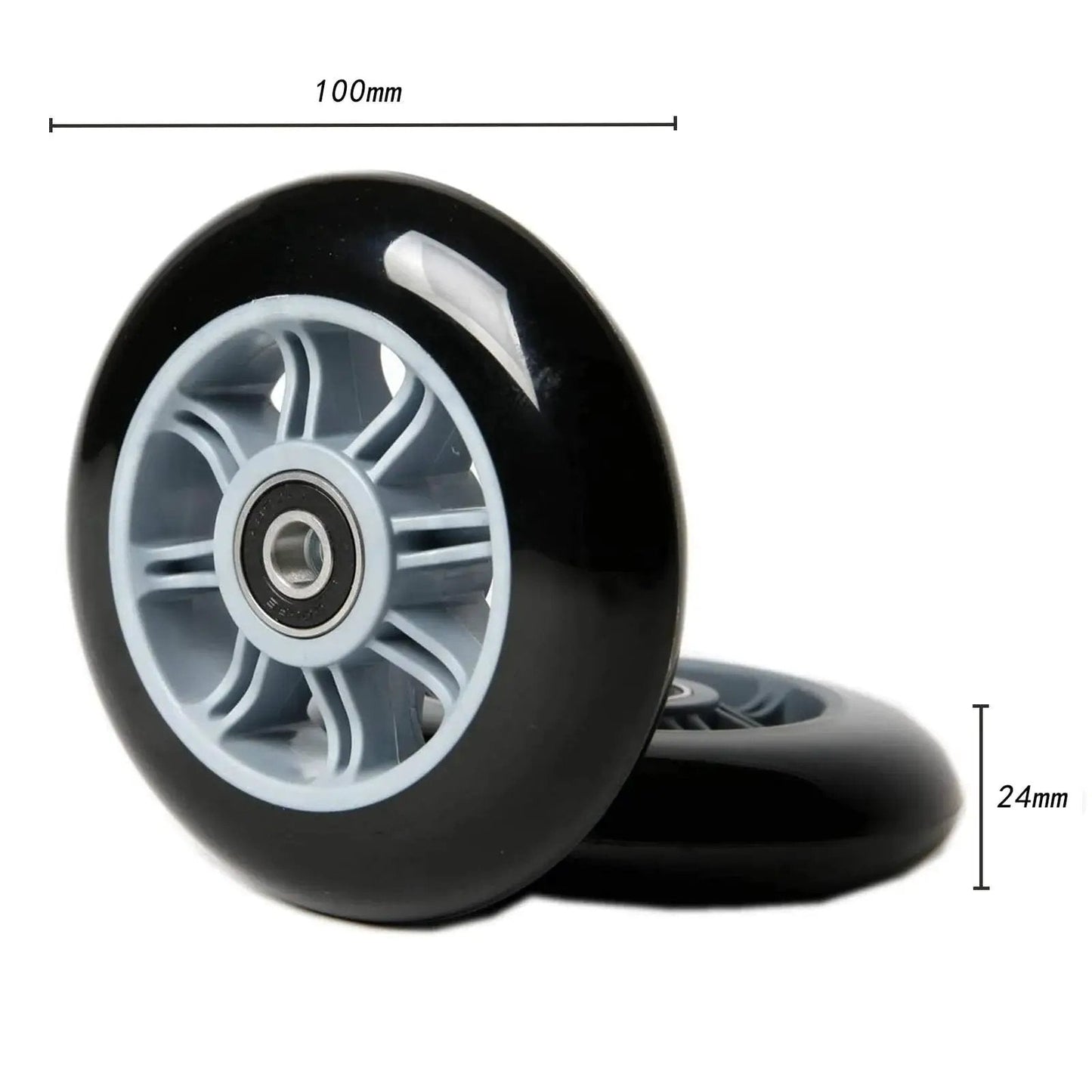 High Rebound 100mm Kick Scooter Wheels With ABEC 7 Bearings, grey PP core, 85A PU urethane, 4 pack from FREEDARE.