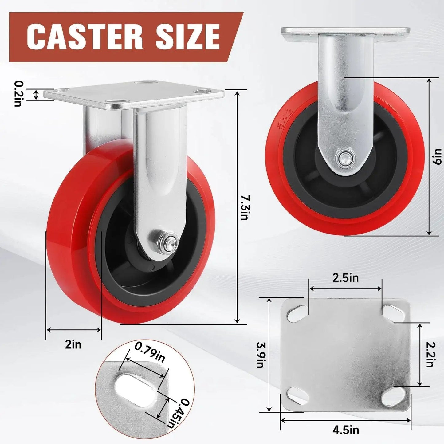 6 Inch Industrial Heavy Duty Caster Wheels Set Of 4 With Polyurethane Surface TPE Casters Load Capacity 5000 Lbs swivel brake plate