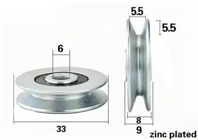 6mm Bore Bearing - 33mm Pulley V Groove Track Roller Bearing 6x33x8mm