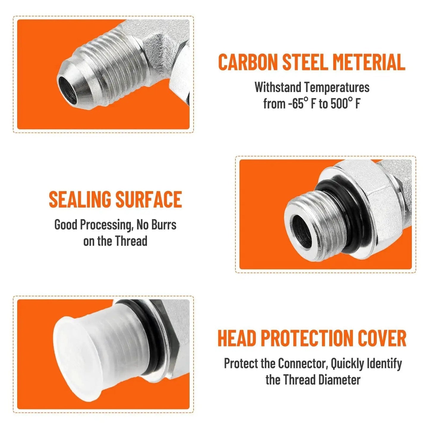 Carbon steel Five Pack 90 Degree Elbow Hydraulic Hose Fittings Three Eighths Inch JIC 37 Degree Male To SAE ORB Male End Connectors.