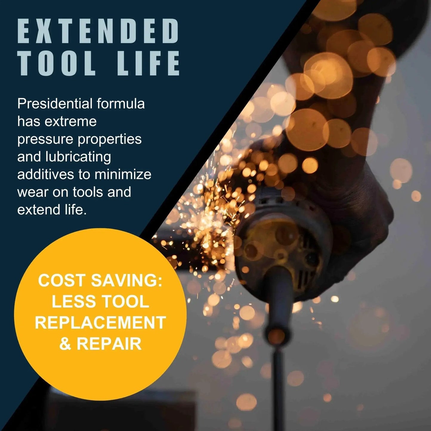 A hand using a grinder with sparks, Go To General Purpose Metalworking Cutting Oil For Ferrous And Nonferrous Metals Multipurpose Non Soluble Lubricant.