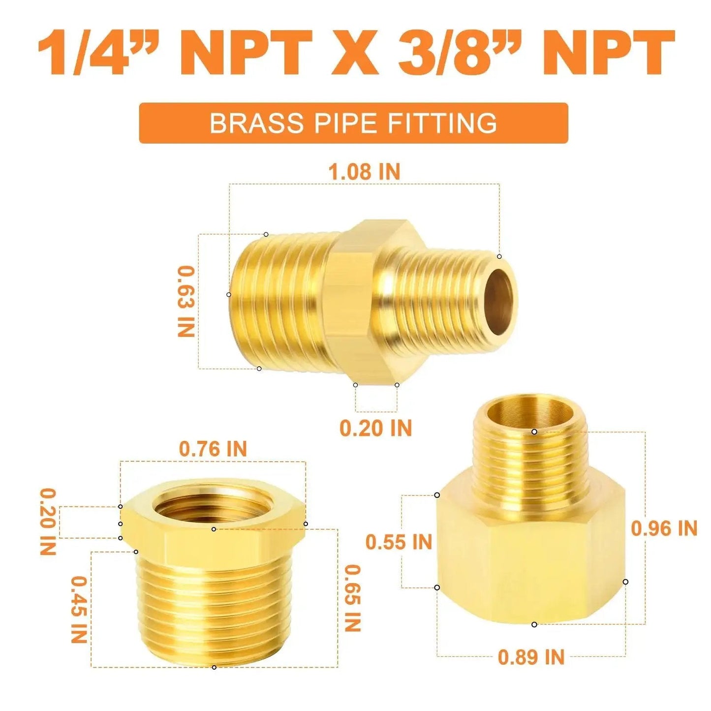 Durable Brass Pipe Fitting Set With 15 Pieces Including Hex Bushings Reducer Adapters And Reducing Nipples Three Eighths Inch NPT To Quarter Inch NPT Solid Brass Construction For Plumbing And DIY From GASHER