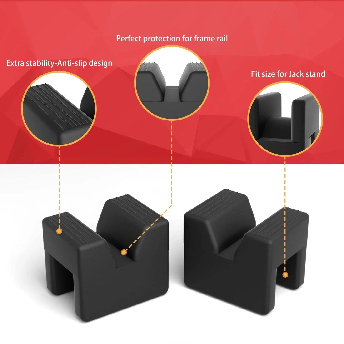 Four Pack Car Jack Pad Adapters For Jack Stands Rubber Slotted Frame Rails 3 Ton showing anti-slip design and fit