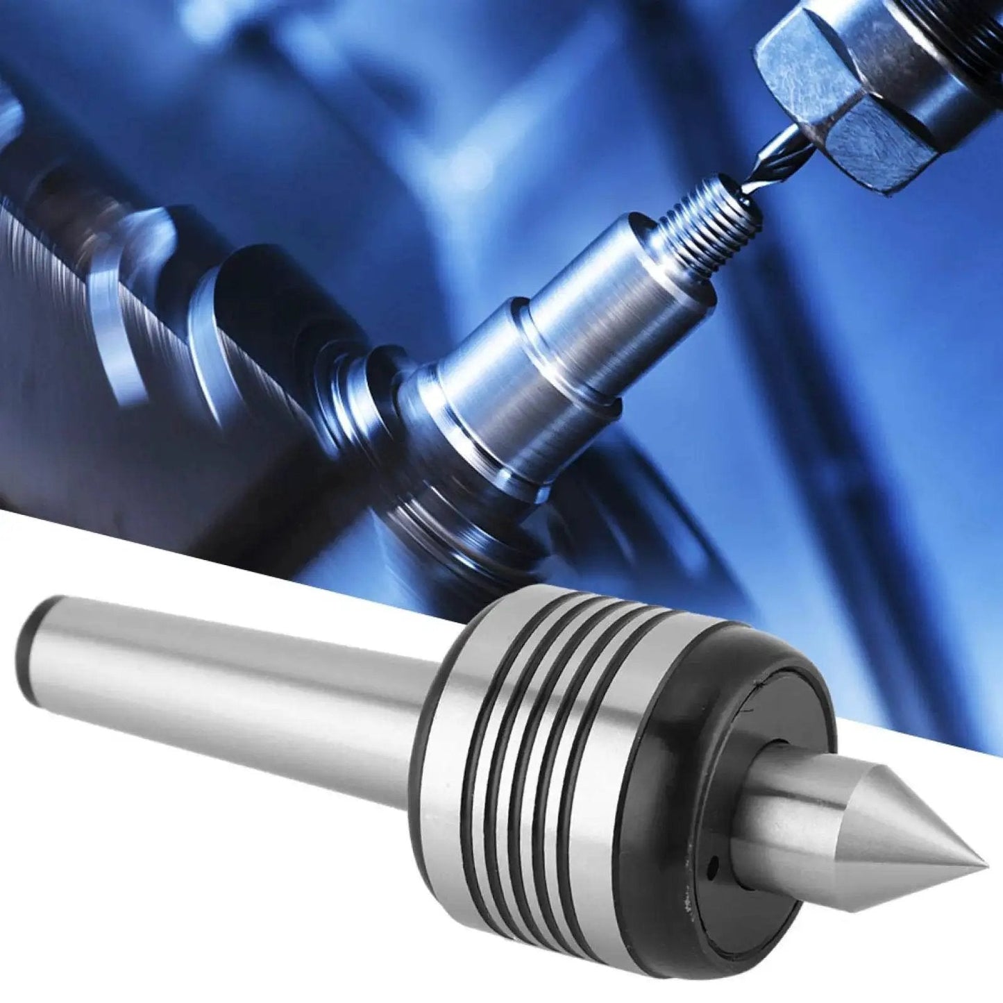 MT3 Heavy Duty Live Center With Triple Bearing Precision for metal lathe turning in action, alloy steel design, close-up view