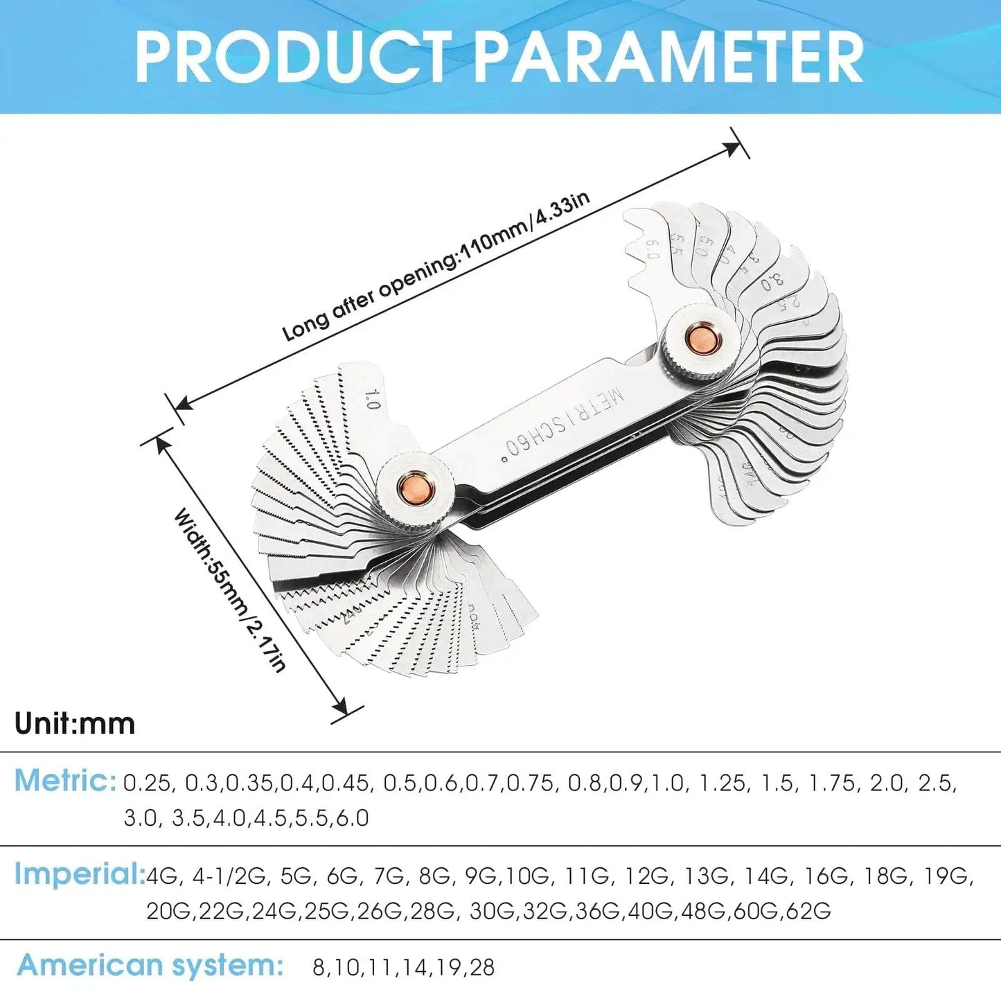 All In One 3 In 1 Thread Gauge Pro For Metric 60 Degree Whitworth 55 Degree And SAE 60 Degree Threads In Stainless Steel With Locking Mechanism