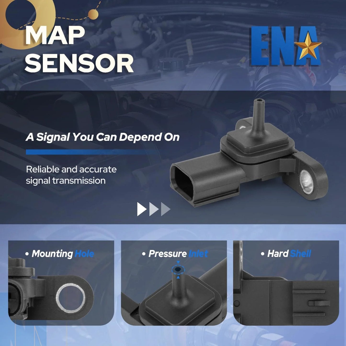 MAP Sensor For Toyota Vehicles 2018 2025 Works With RAV4 Prime Camry Highlander Sienna Corolla Venza Corolla Cross Prius Tundra Crown Sequoia Avalon Replacement AS689 Engine Sensor with labeled features.