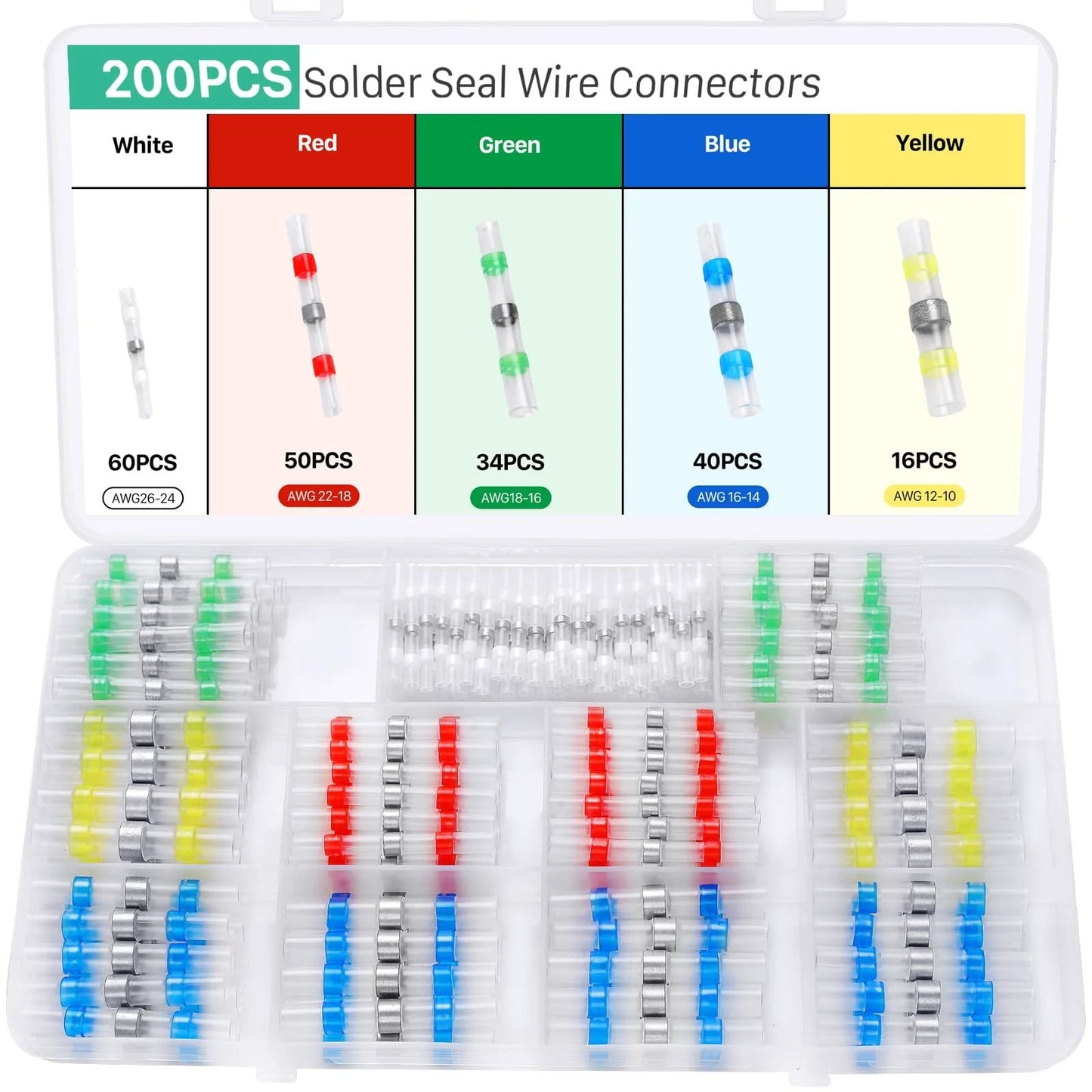200 Piece Solder Seal Wire Connector Kit With Upgraded Heat Shrink Waterproof Butt Splice Terminals For Marine Automotive Trailer RV Boat And Truck Wiring Quick Heat Gun Solderless Assembly For Fast Durable Electrical Connections