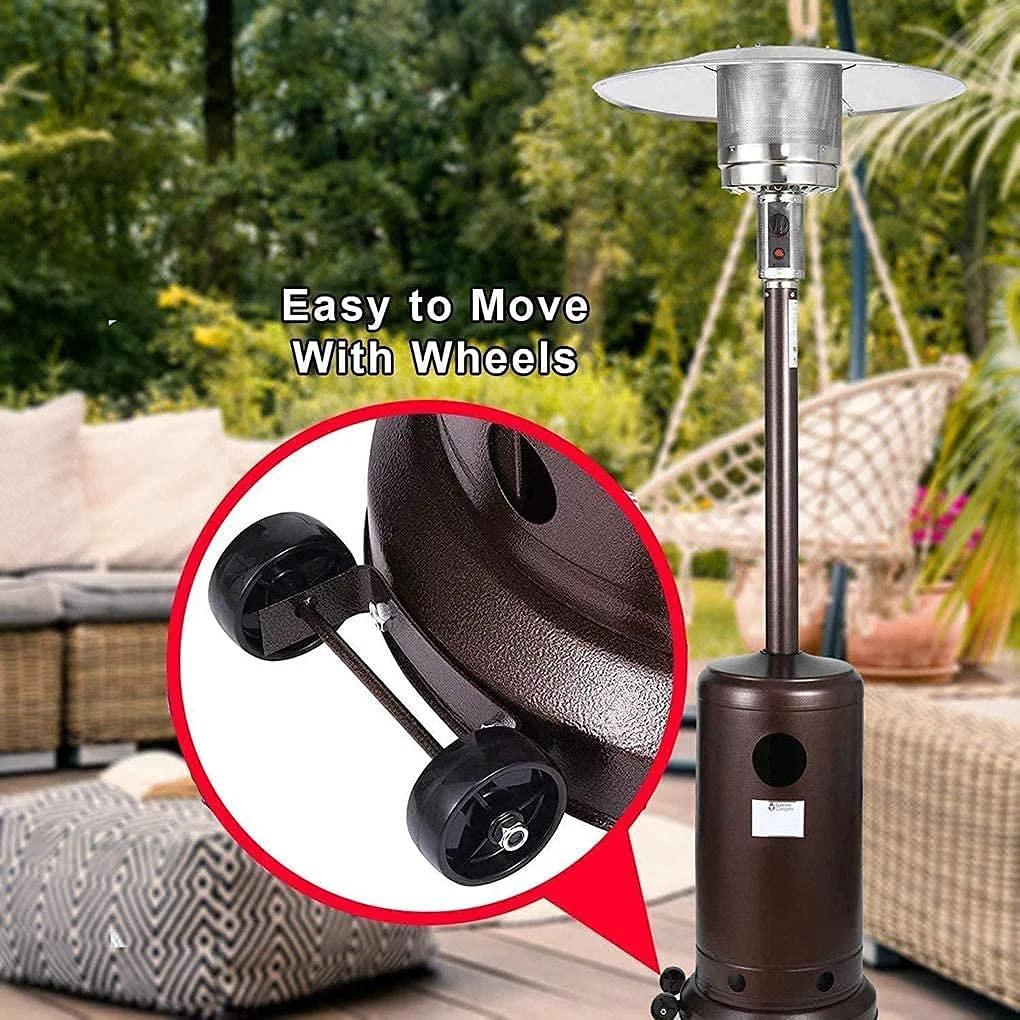 3 Inch Universal Patio Heater Wheels And Storage Rack Caster Wheels Set Of 2 installed for easy mobility, compatible with gas heaters.