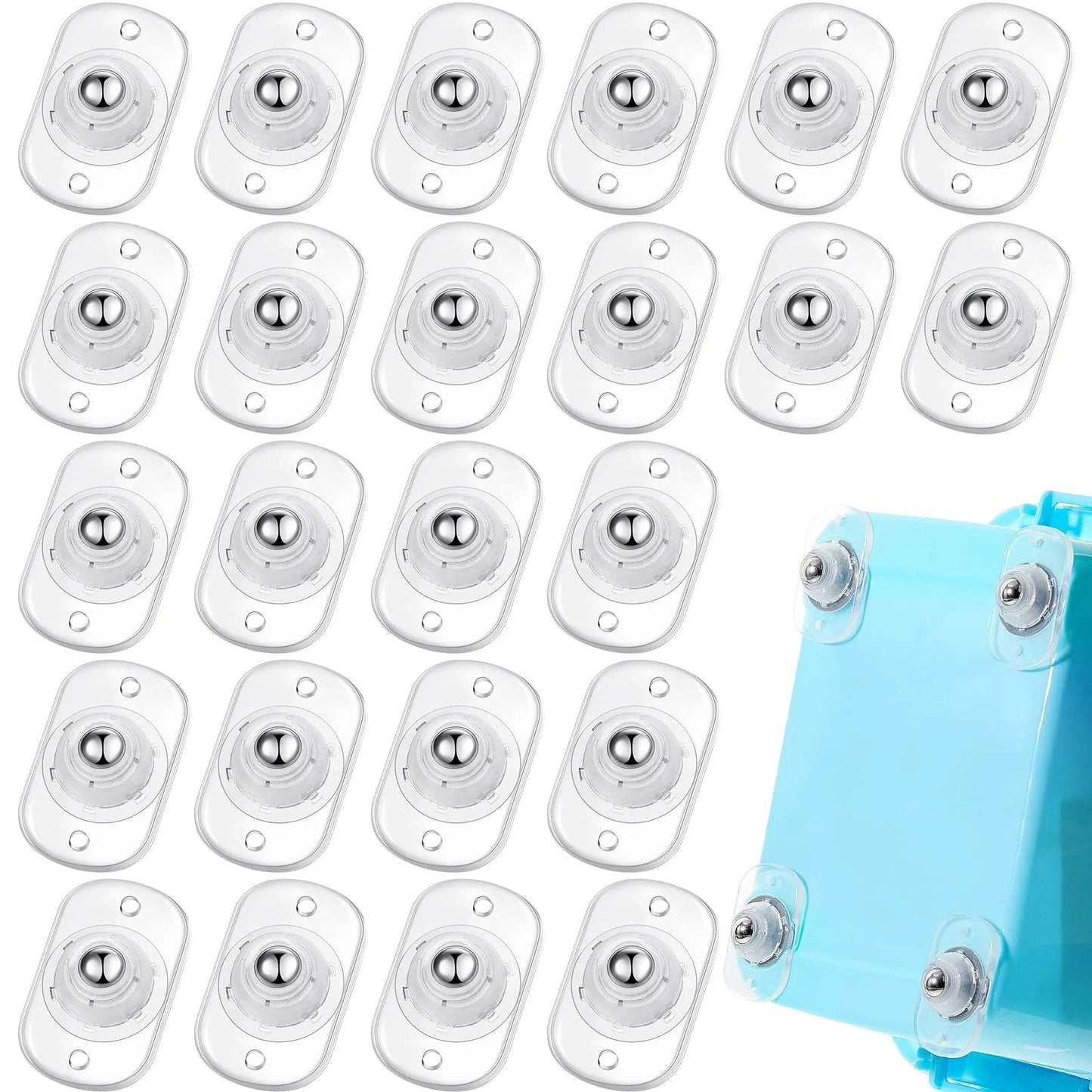 24 Pieces Self Adhesive Caster Wheels For Appliances And Cabinets With 360 Degree Swivel Universal Wheel Silent No Fuss Glide To Move Heavy Boxes Without Scratching Floors Clear With Steel Ball For Quiet Roll And Easy Floor Friendly Mobility
