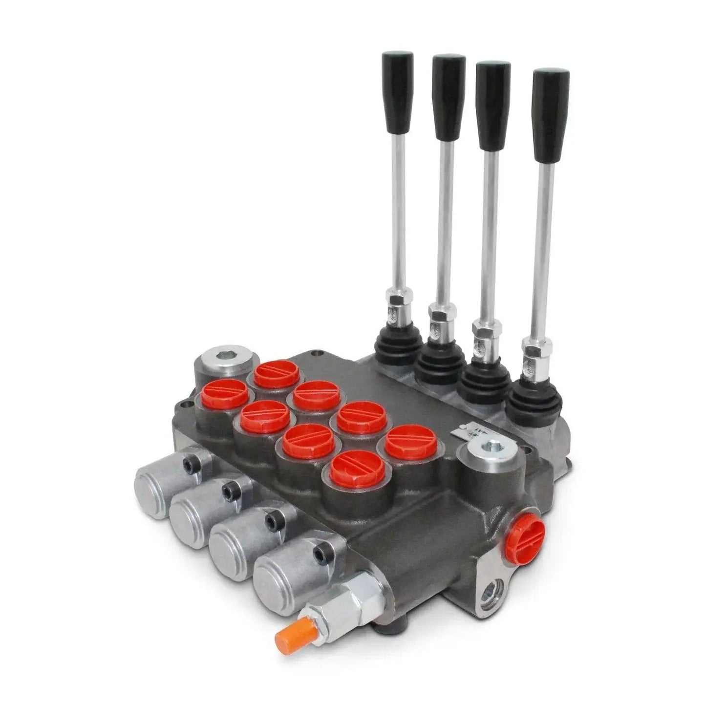 Beefy Monoblock Hydraulic Directional Control Valve With Four Spools And 21 GPM Flow For Open Center Systems SAE Ports 3625 PSI Max.