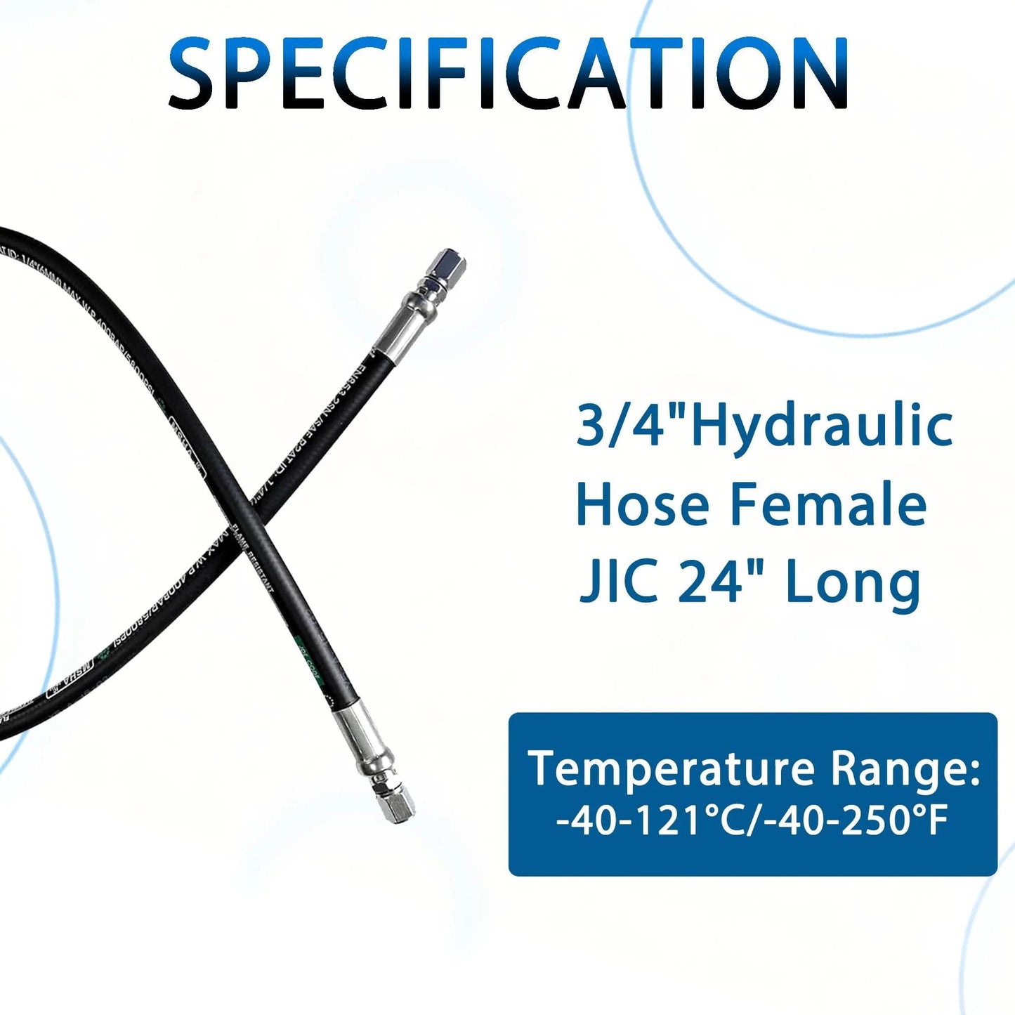 Built Tough Heavy Duty Hydraulic Hose Swivel Assembly For Three Quarter Inch Hose With Female JIC X Female JIC, 24 Inch Long