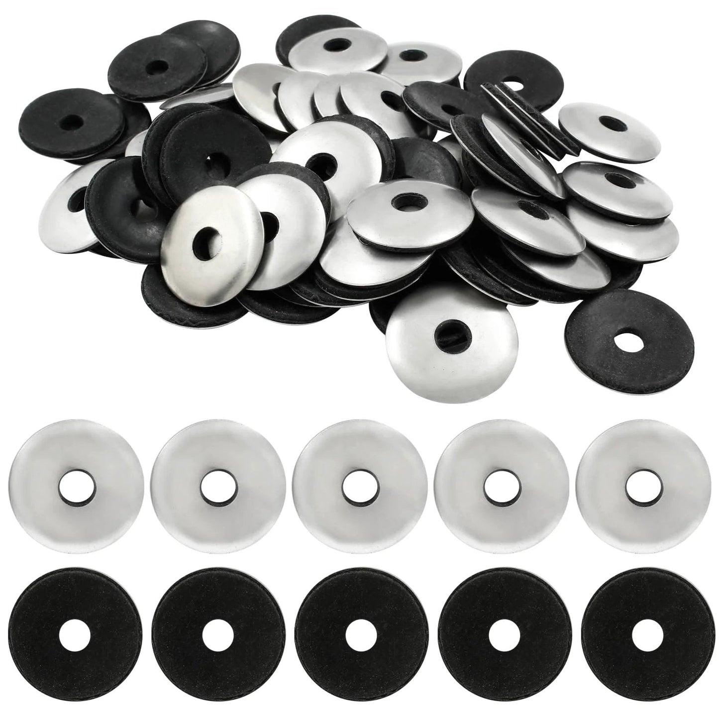 60 Piece DIY Friendly Stainless Steel Neoprene EPDM Bonded Sealing Washers Set For Screws One Quarter Inch By One Inch Gasket Assortment With Rubber And Metal Backed Seals