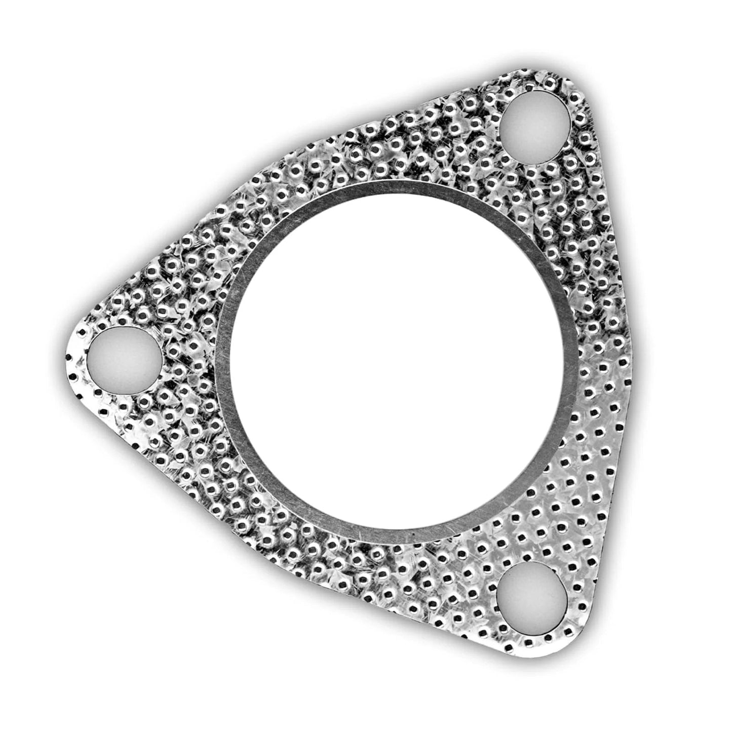 2.5 Inch 3 Bolt Exhaust Flange Gasket Heavy Duty High Temp Graphite Iron Construction To 1000 Degrees Celsius Automotive Replacement Gasket With 4.25 Inch Length 4.35 Inch Width 0.08 Inch Thick And 2.9 To 3.85 Inch Hole Spacing