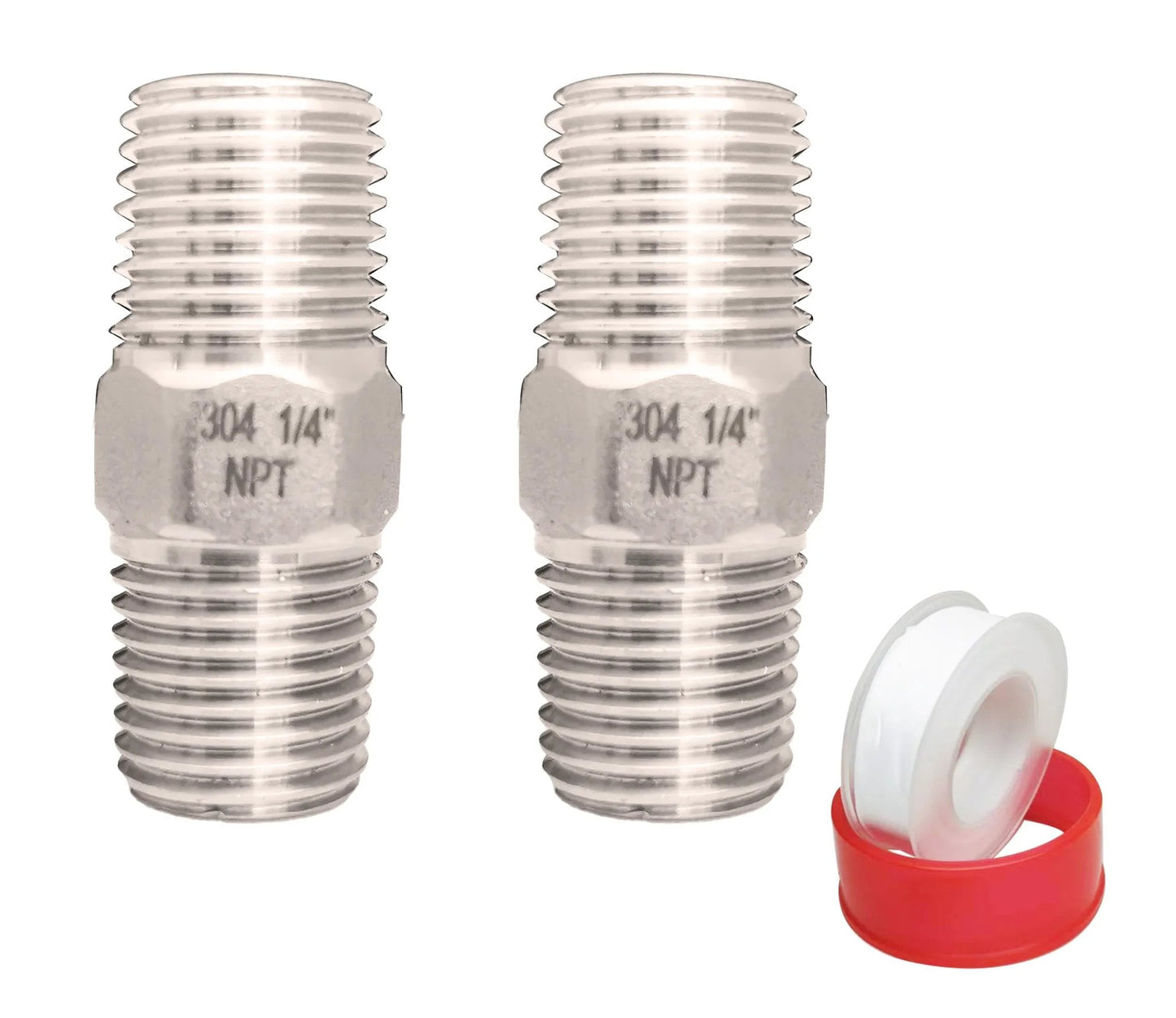 1/4 Inch Male To 1/4 Inch Male NPT Hex Nipple Fittings Pack Of 2 In 304 Stainless Steel For Plumbing Connections With Teflon Plumbers Tape Equal Nipples Connectors