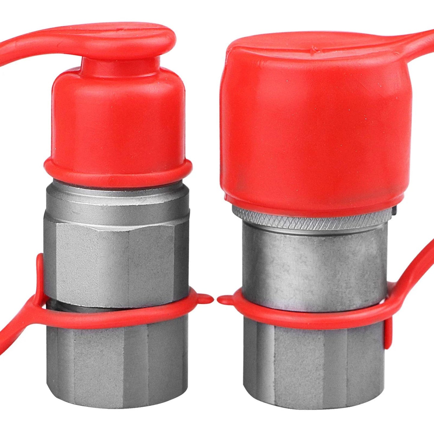 Universal Flat Face Hydraulic Quick Connect Couplers For Skid Steers Pro Grade Heavy Duty With Three Quarter Inch SAE Threads And One Half Body Dust Caps Interchangeable With Bobcat Case New Holland Kubota And Most Models