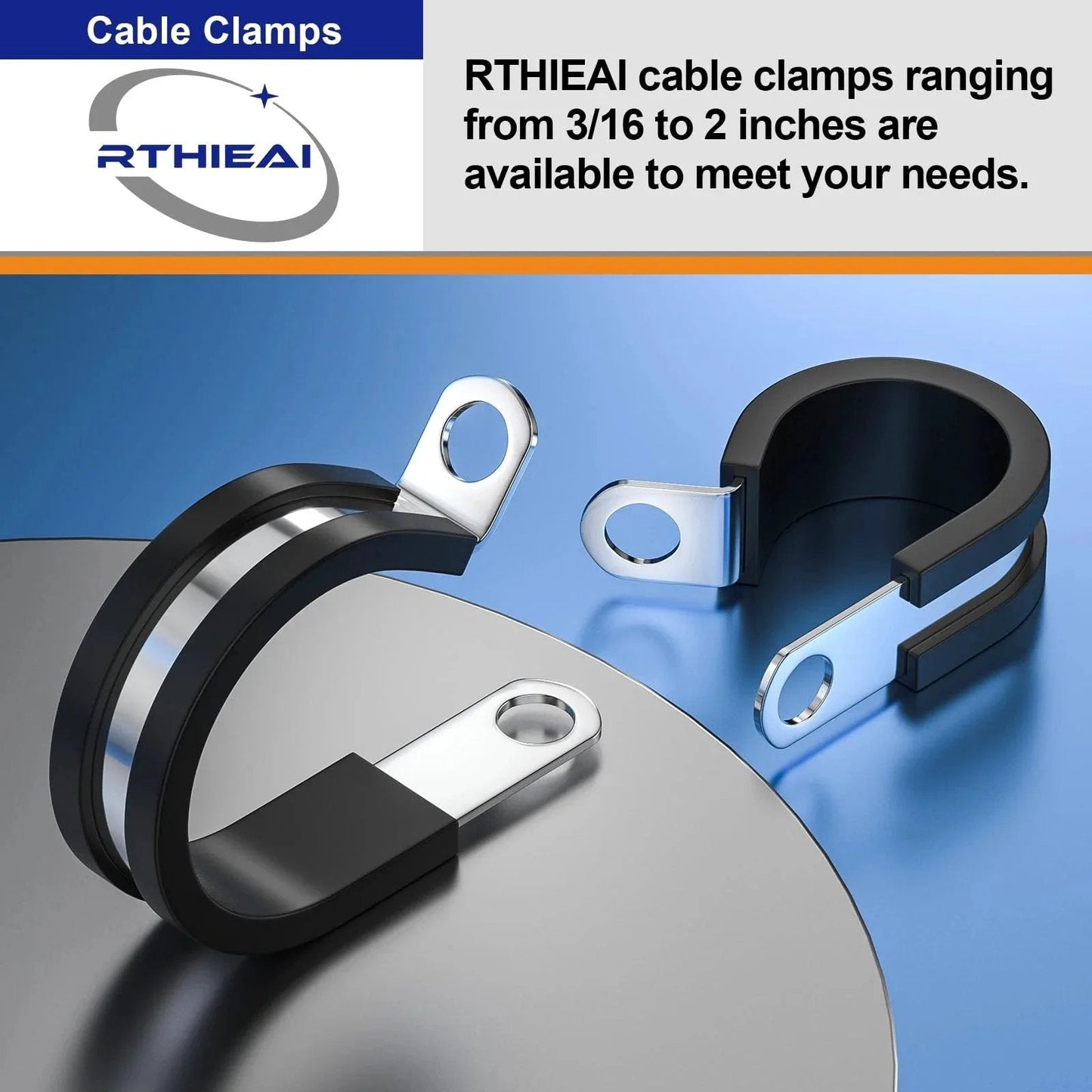 50 Pack Half Inch Cable Clamps 304 Stainless Steel Insulated Hose Clamp Pipe Clamp Wire Clamp with Rubber Cushioned Grip