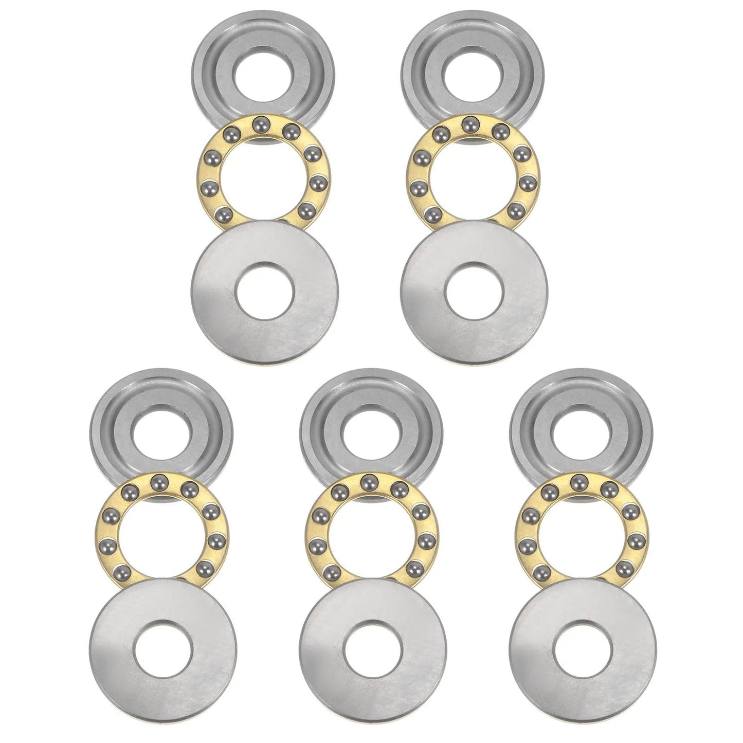 5 Pack F8-22M Miniature Thrust Ball Bearings With Washers, 8mm Bore, 22mm Outer Diameter, 7mm Thick Chrome Steel 52100 For Conveyor Systems And Machine Tools, High Temp Wear Resistant, Low Friction Small Bearings
