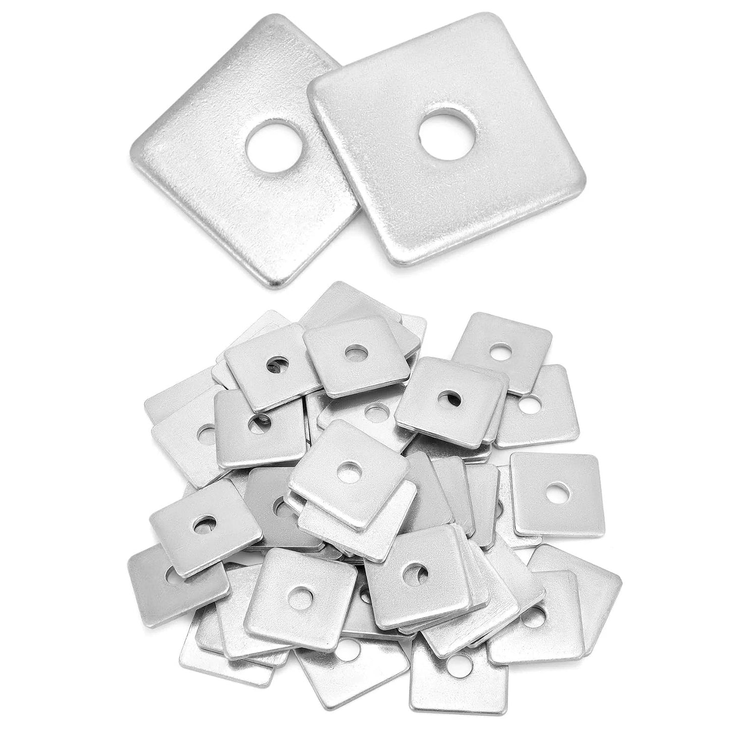 50 Pack Galvanized Square Washer Plate Set One Half Inch ID, Two By Two Inch OD, Three Sixteenth Inch Thick, Anti Loosening Plate Fasteners For Construction And Industrial Equipment QWORK