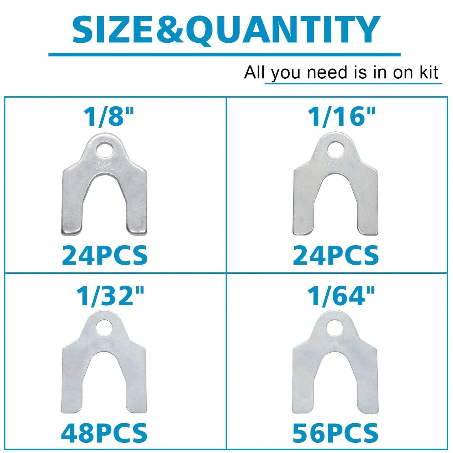 152 Piece Auto Alignment Shims Kit For Car Body And Suspension Adjustment With Zinc Plated Spacers In 1/64 1/32 1/16 1/8 Inch Sets