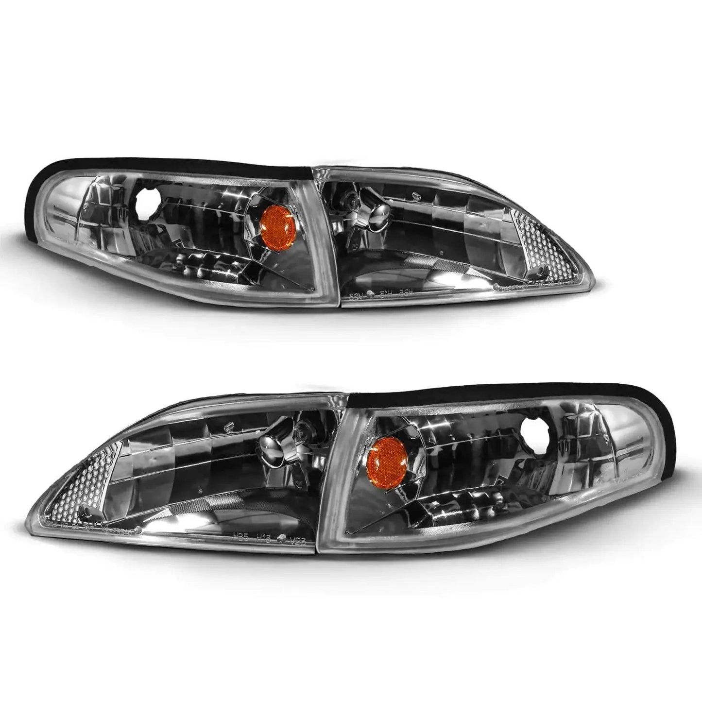 Replacement Headlights For 1994 1998 Ford Mustang Gun Metal Corner Turn Signal Set Direct Fit Driver And Passenger Side