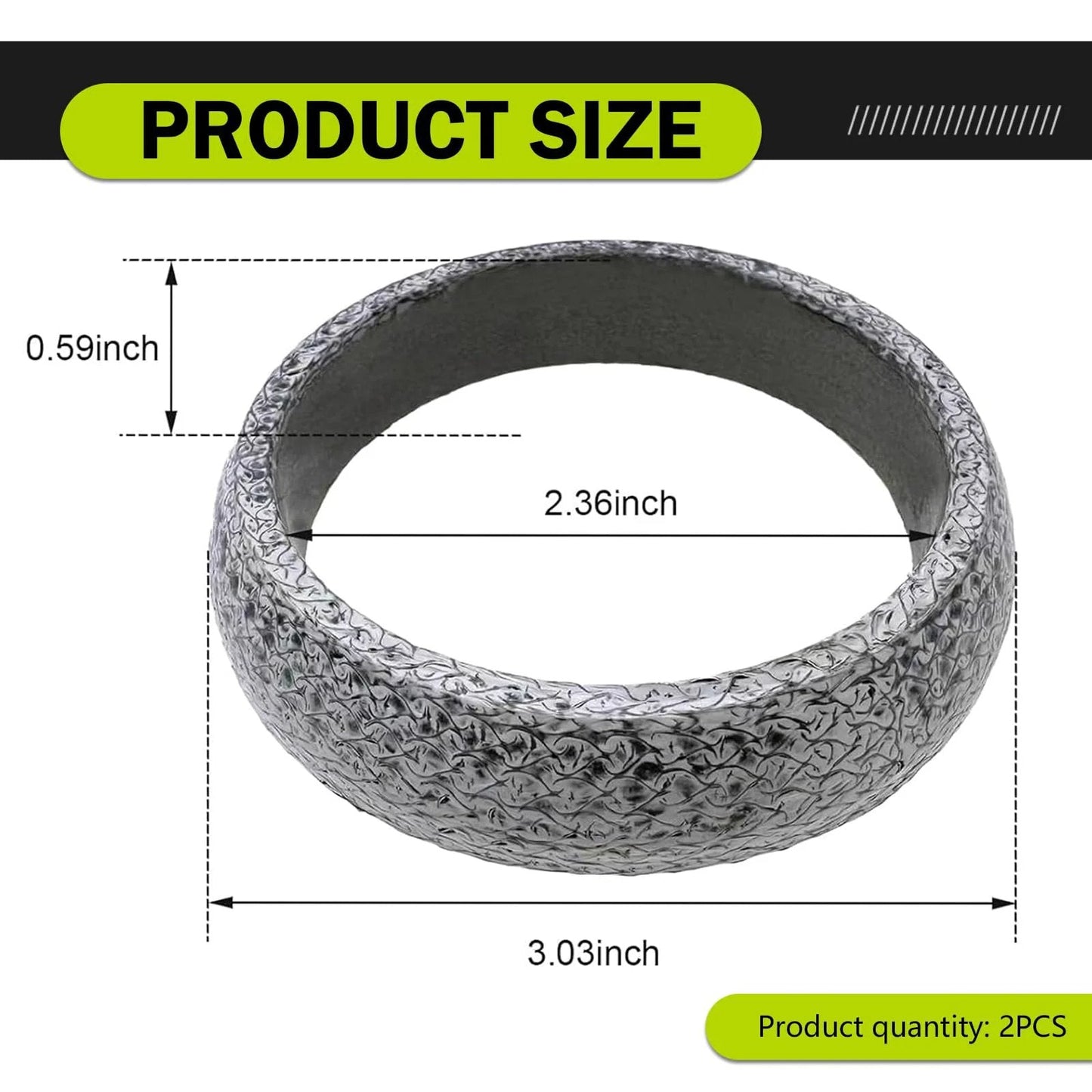 Universal 60mm ID Graphite Ceramic Exhaust Gasket Set 2 Pack For Manifold To Pipe Seal Leakproof Muffler Ring Replacement