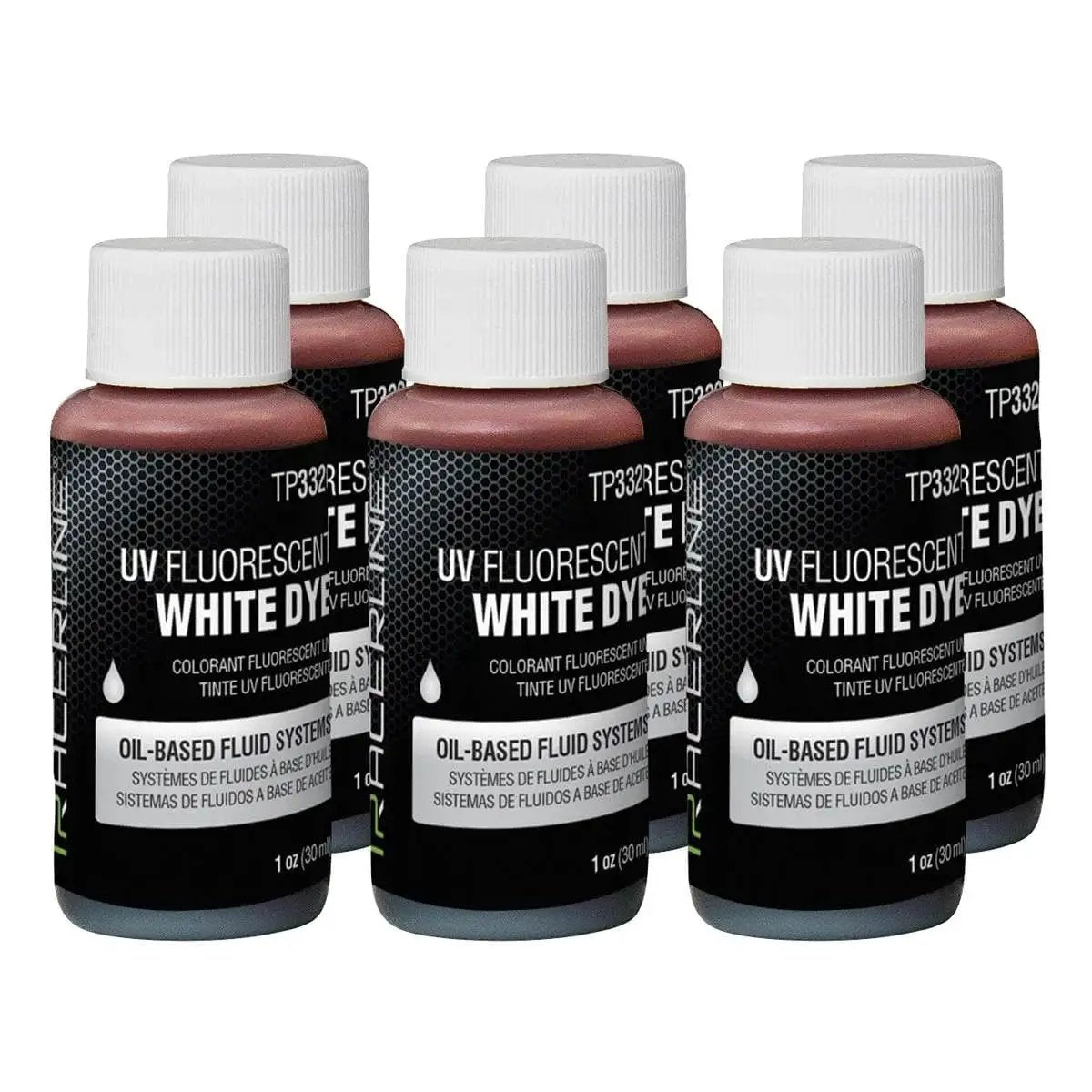 Six Pack Of 1oz Oil Based Dye Bottles Multi Color Fluorescent White Glow arranged in a group