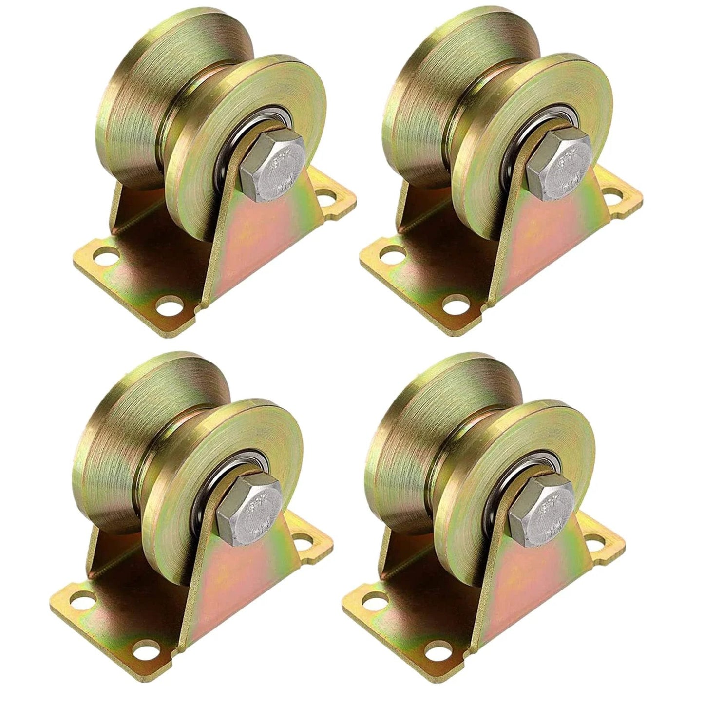 4-Pack Heavy-Duty 660 Lbs Each 2-Inch V-Groove Casters With Brackets For Sliding Gates Rolling Gates And Industrial Machines Easy To Install With Included Brackets Ideal For Garage Doors Barn Doors Industrial Machinery And Warehouse Applications