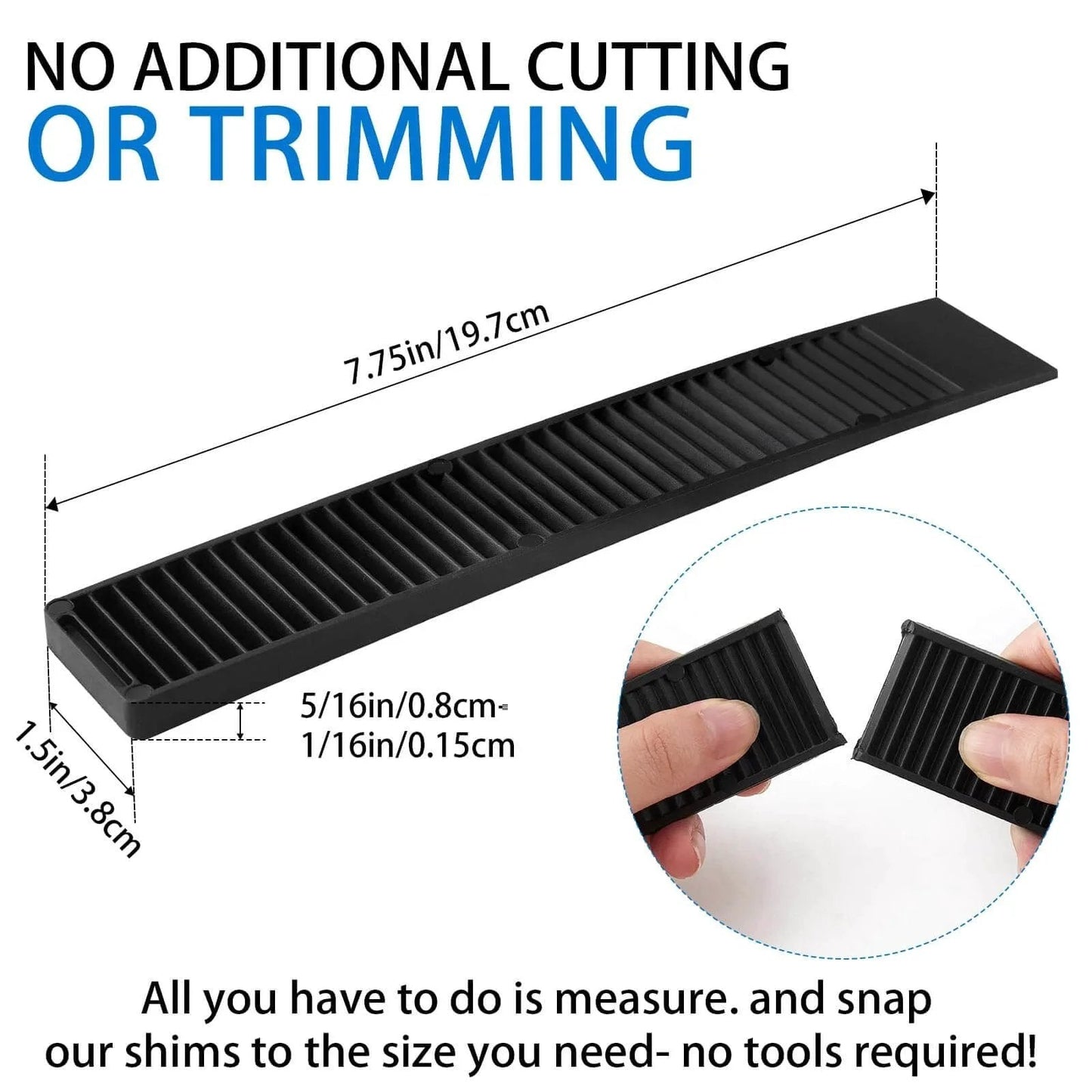Eight Pack 8 Inch Plastic Composite Shims For Furniture Doors Toilets And Tables With Extreme Load Support, black, side view