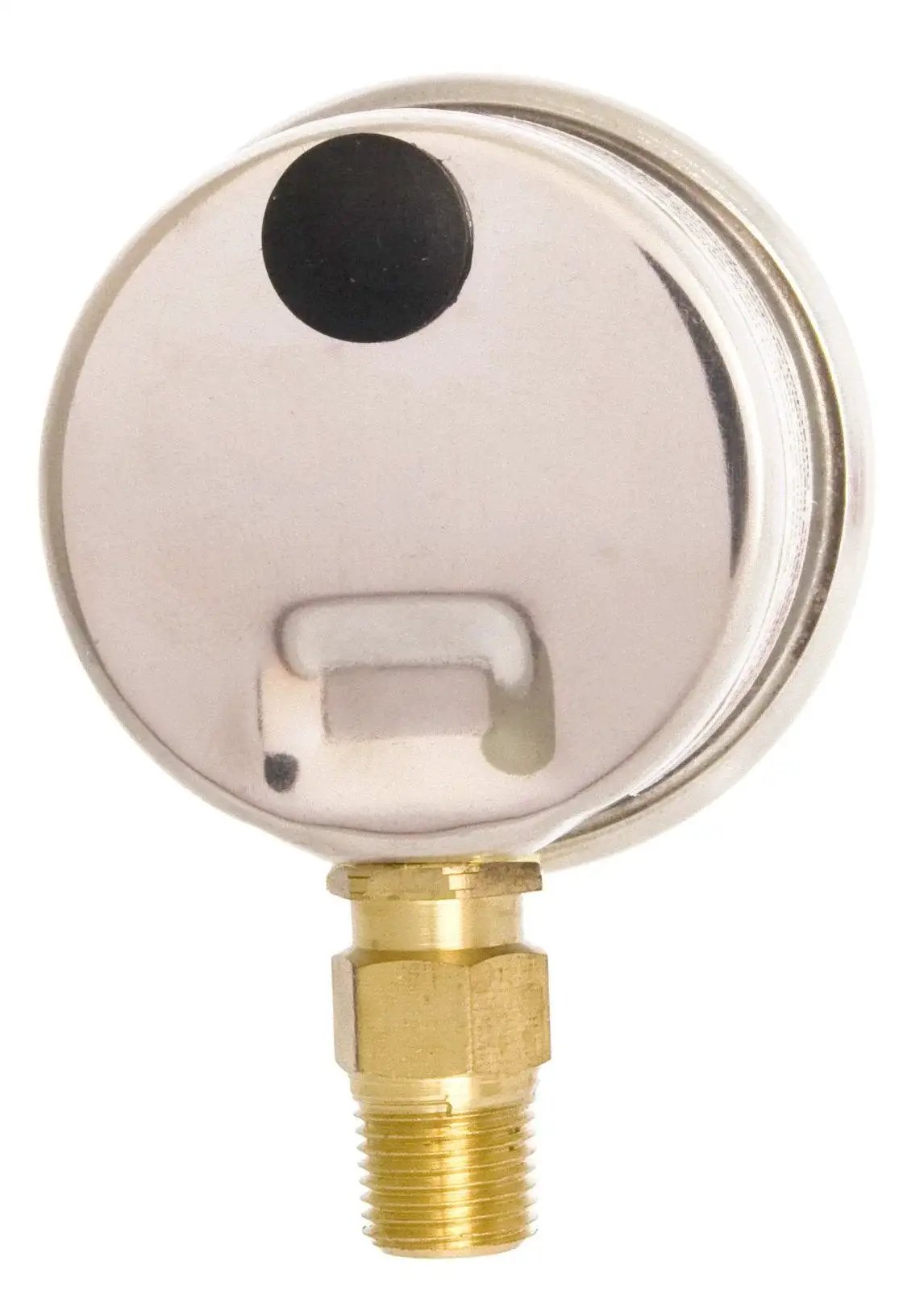Back view of Oil Filled Pressure Gauge One And One Half Inch Stainless Steel Case With Brass Construction One Eighth Inch NPT