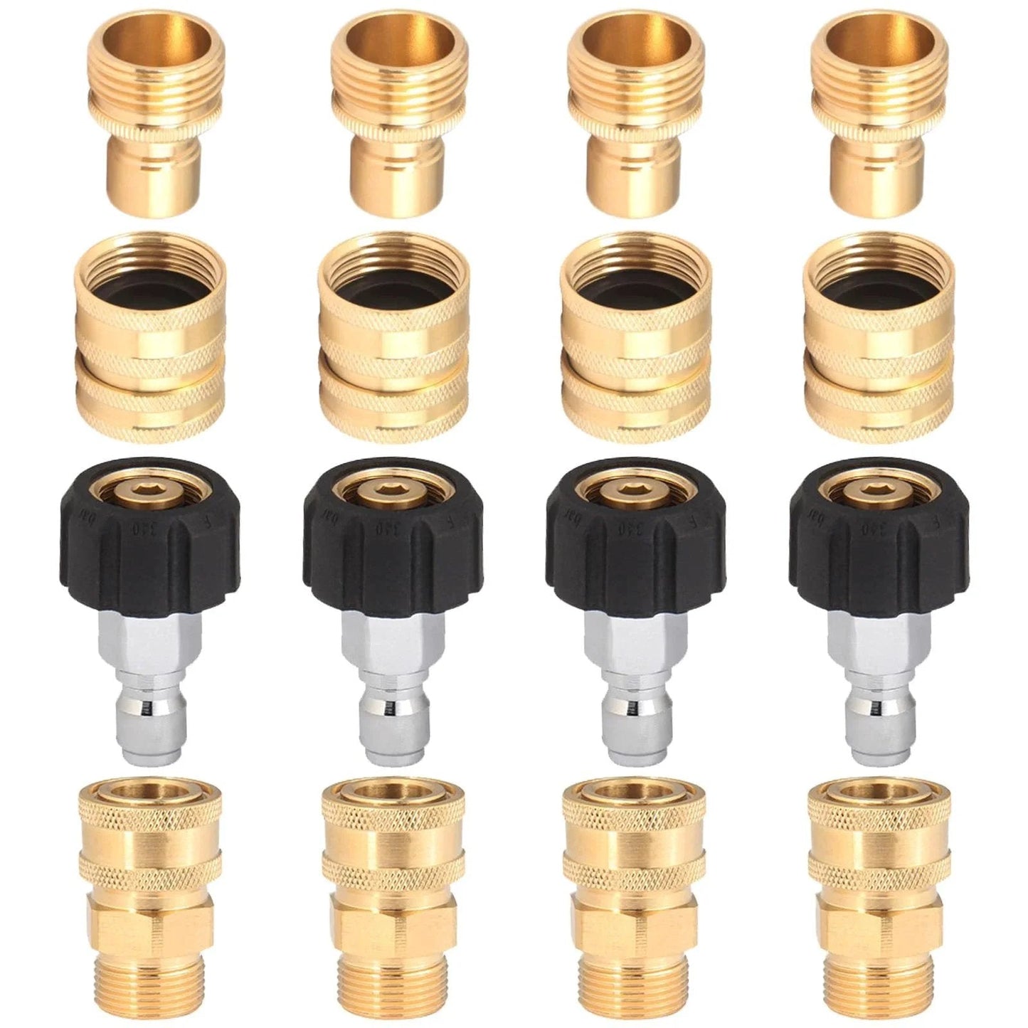 16 Pack Pressure Washer Quick Connect Fittings Kit With M22 To 3/8 And 1/2 Quick Connect Adapters, 3/4 Inch Swivel Female Male, Brass And Plastic Washers, Universal Garden Hose Quick Disconnect Set