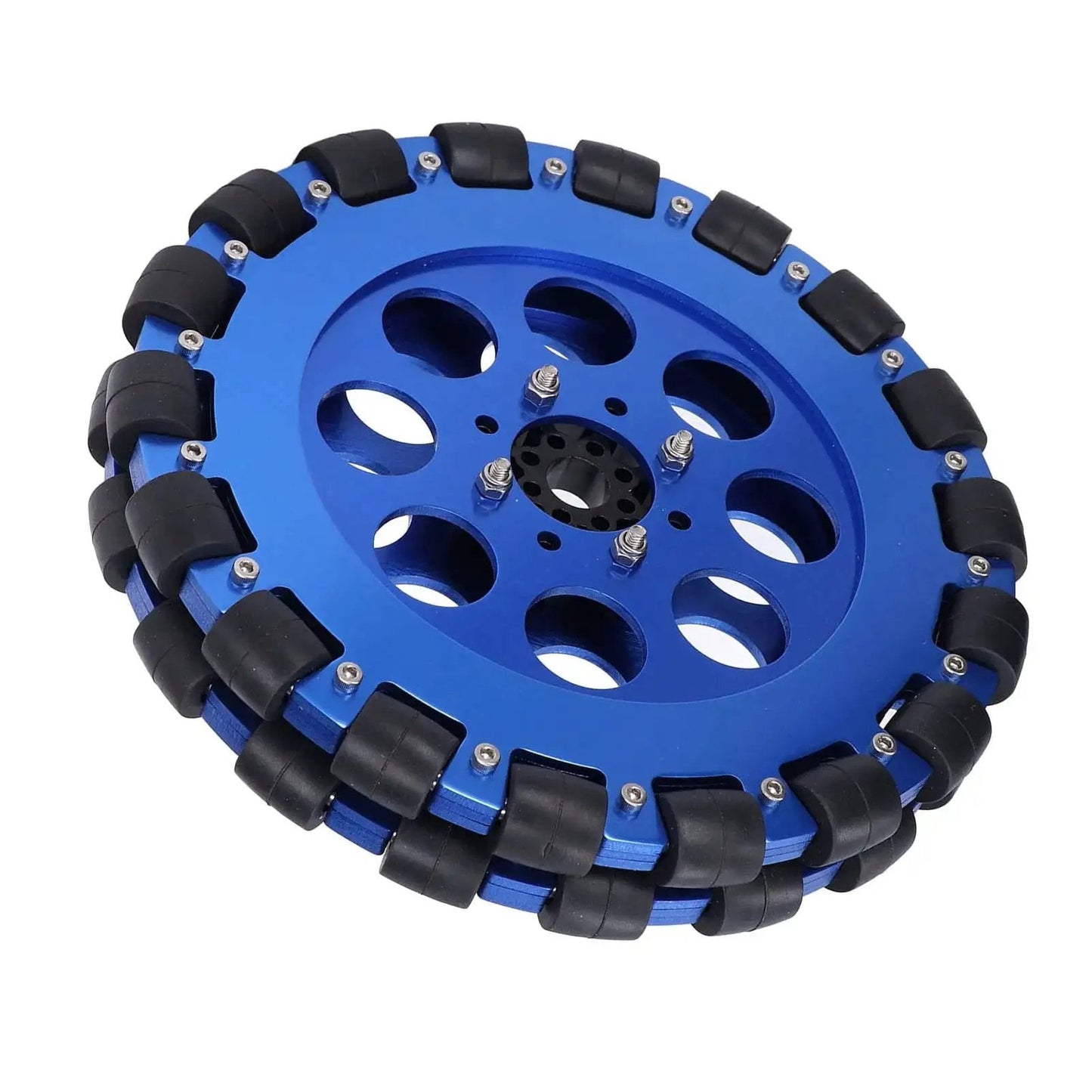 8 Inch Two Wheel Omni Wheel Set with Aluminum Hub for Smooth 360 Degree Movement Dual Bearings Black and Blue Design
