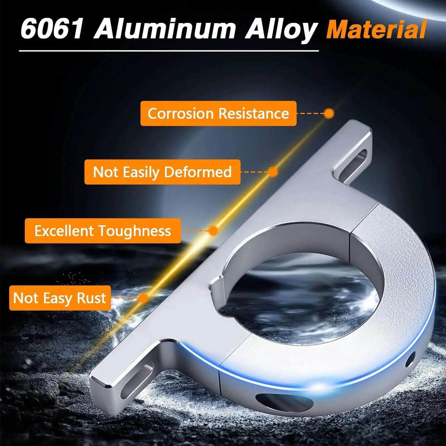 Close-up of Universal 2 Inch Steering Column Keyed No Drop Mount River Clamp Aluminum 6061 highlighting corrosion resistance.