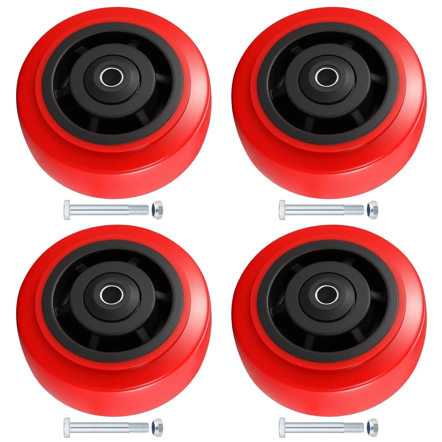 5 Inch Caster Wheel Set Of 4 With Polyurethane Surface And Dual Ball Bearings Heavy Duty Replacement Wheels For Flatbed Carts And Trolleys Load Capacity 3200 Lbs Designed For Smooth Mobility And Floor Safe Operation