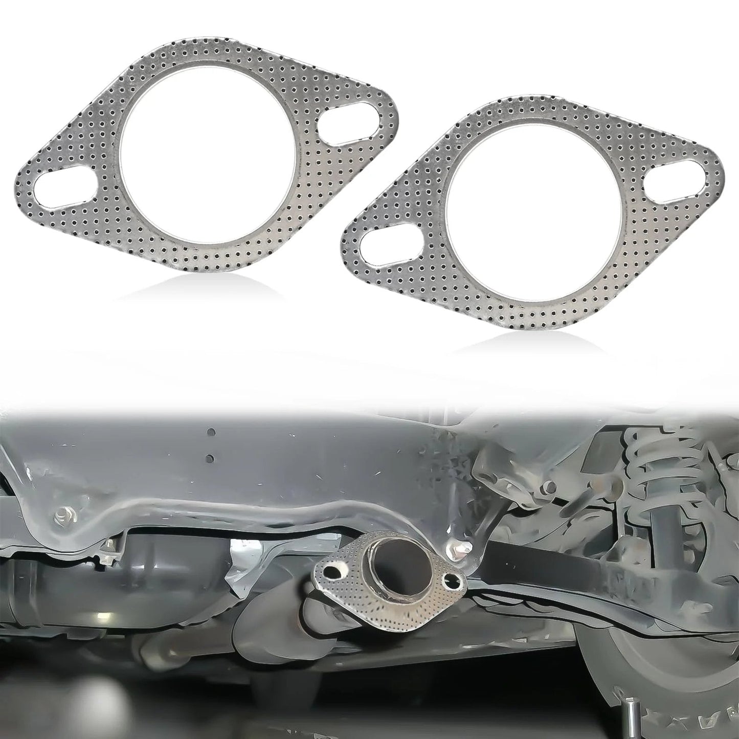 2.5 Inch Exhaust Gasket High Temp 2 Bolt Flange Gasket For Muffler OEM 120-06310-0002 Universal Fit For Bolts Under 12mm Bolt Hole Spacing 3.78 To 4.57 Inches Beefy Durable Exhaust Seal For Cars