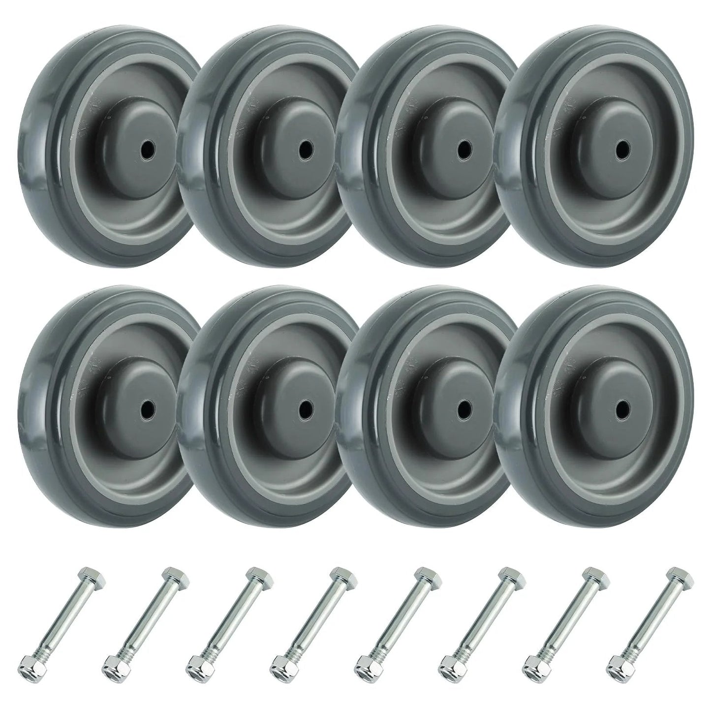 5 Inch Shopping Cart Replacement Wheels Kit 8 Pack With Polyurethane Tread And Stepped And Full Tread Face Caster Wheels Silent Double Ball Bearing Includes Screws 250 Lb Capacity Per Wheel Grey For Grocery And Supermarket Use